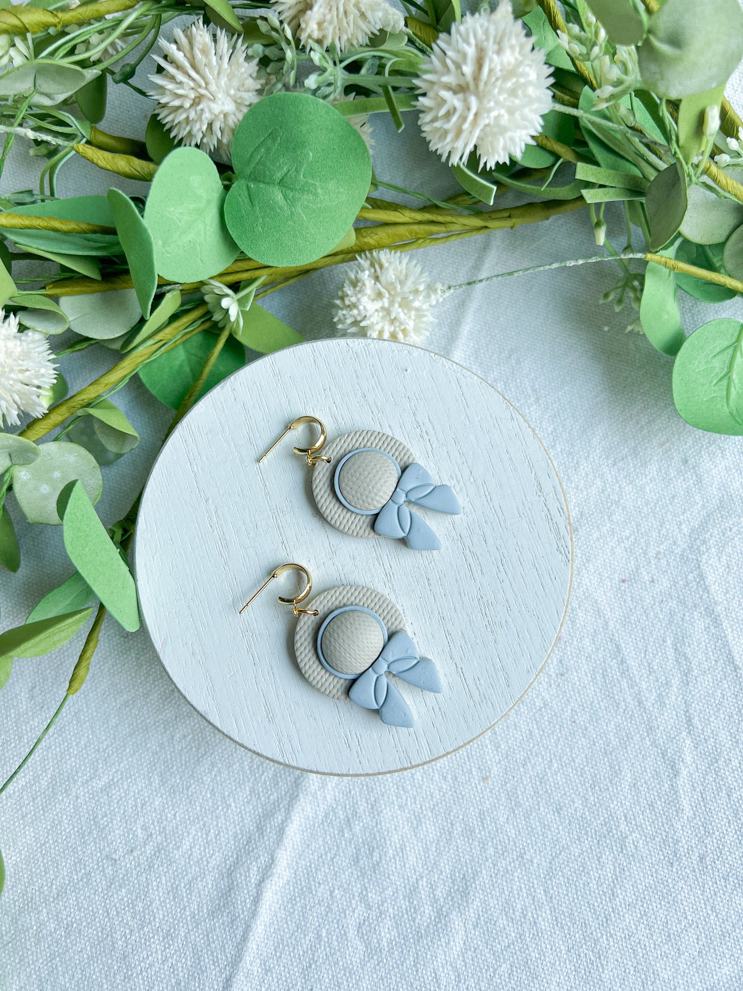 Straw Beach Hat with Bow Polymer Clay Earrings