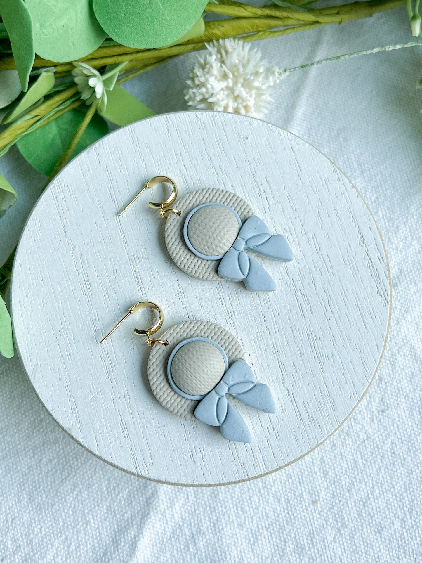 Straw Beach Hat with Bow Polymer Clay Earrings