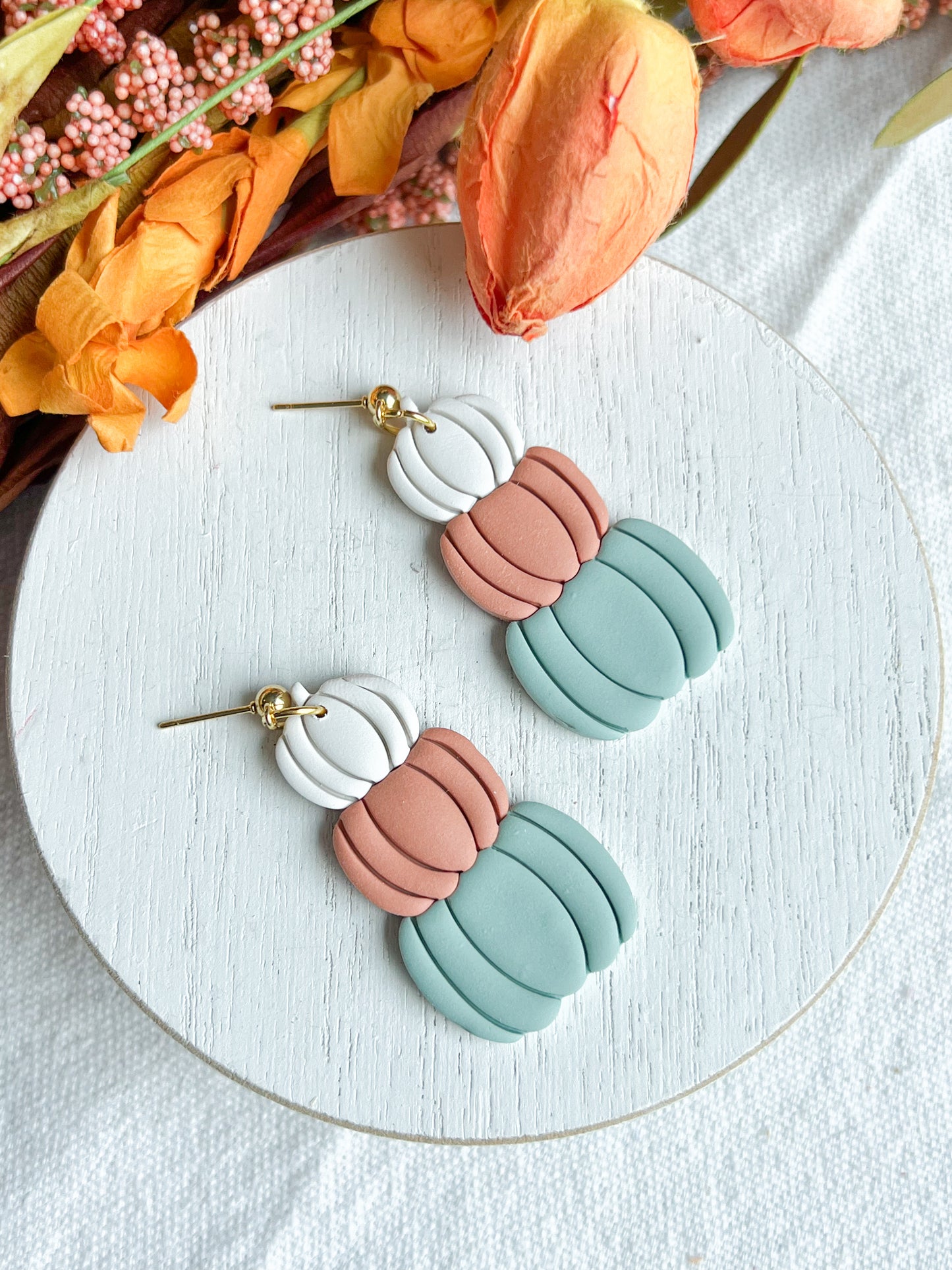 Boho Colored Stacked Pumpkin Polymer Clay Earrings