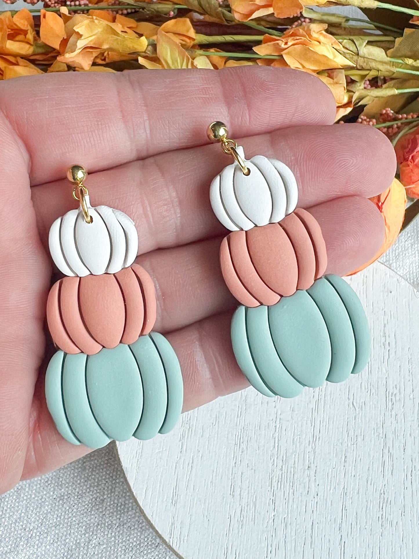 Boho Colored Stacked Pumpkin Polymer Clay Earrings