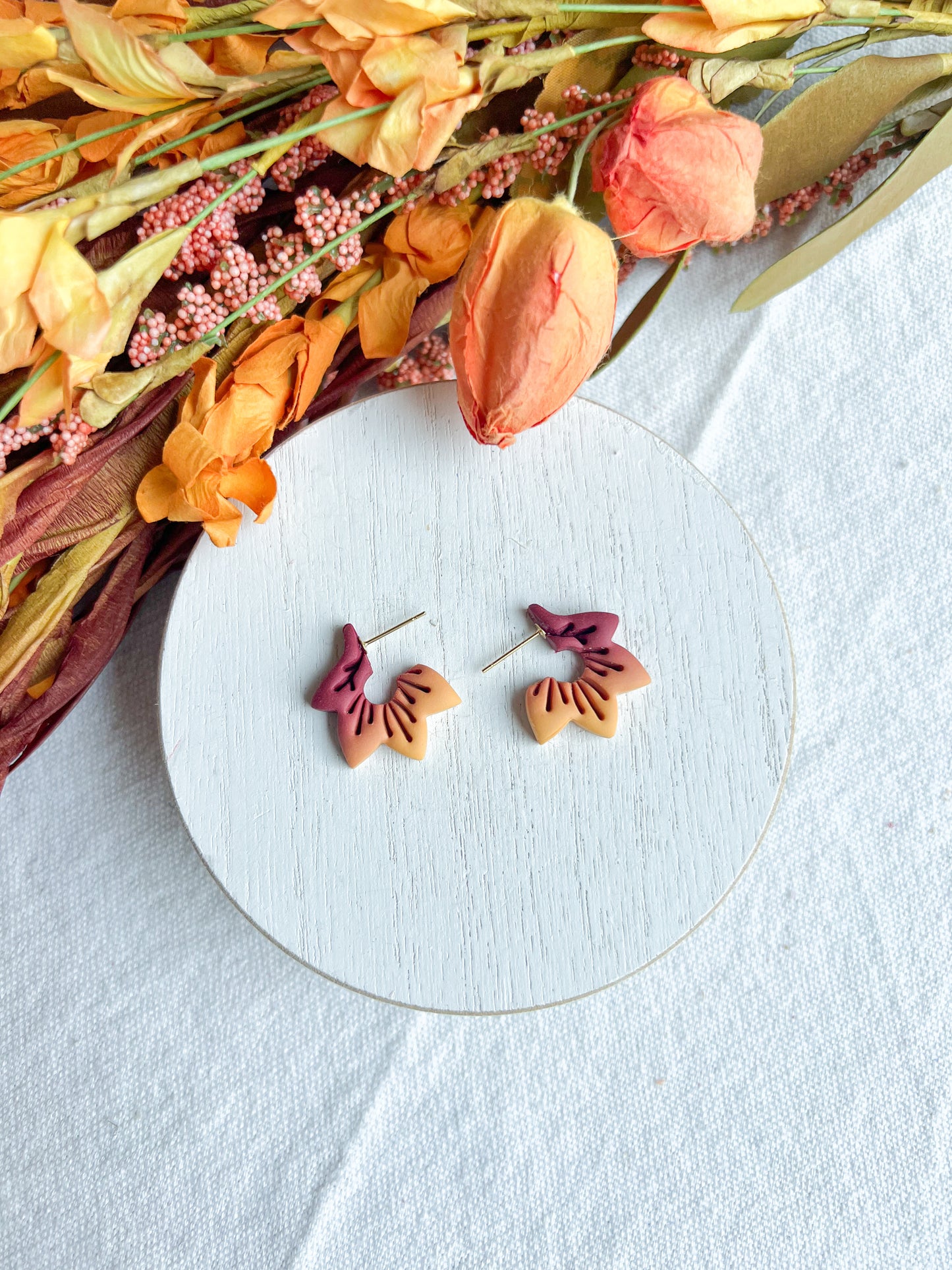 Ombre Fall Colored Leaf Polymer Clay Hoops