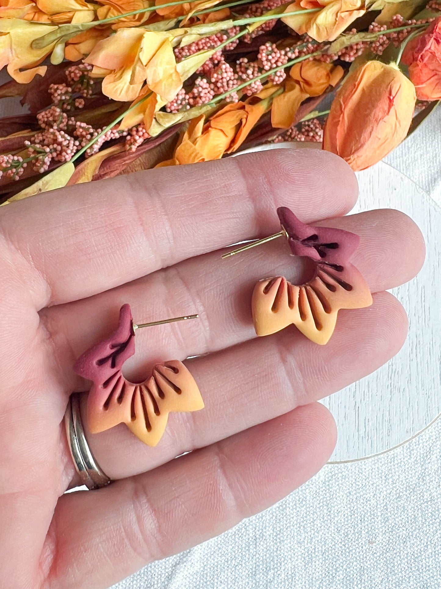 Ombre Fall Colored Leaf Polymer Clay Hoops