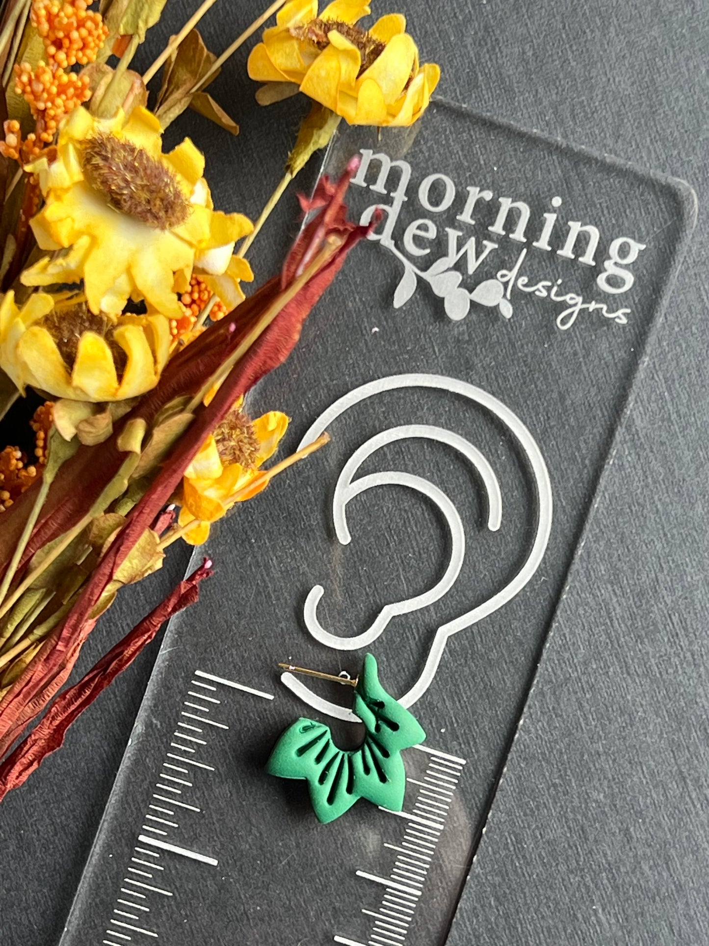 Green Fall Colored Leaf Polymer Clay Hoops