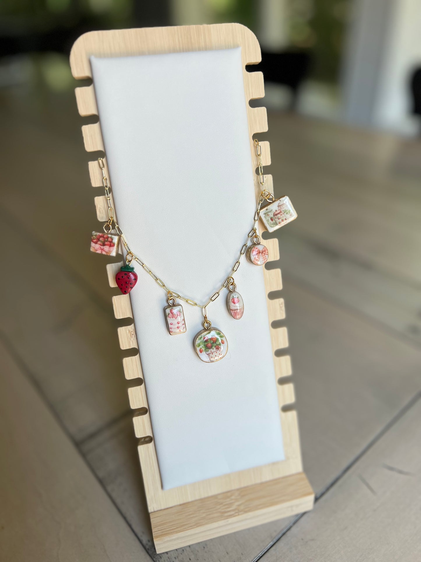 Strawberry Shortcake Themed Polymer Clay Charm Necklace