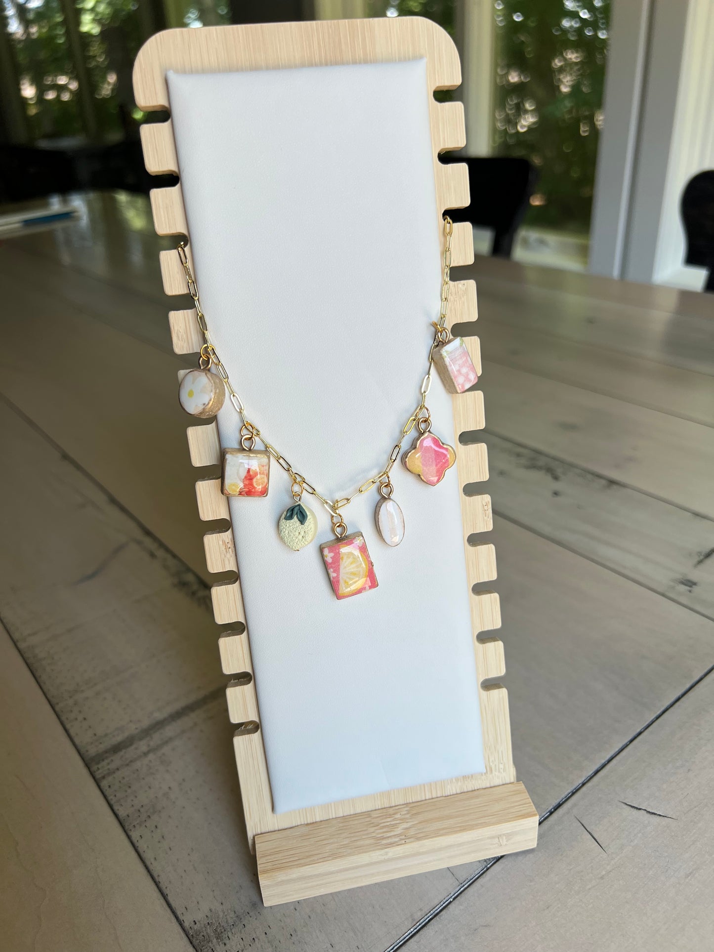 Pink Lemonade Themed Polymer Clay Charm Necklace