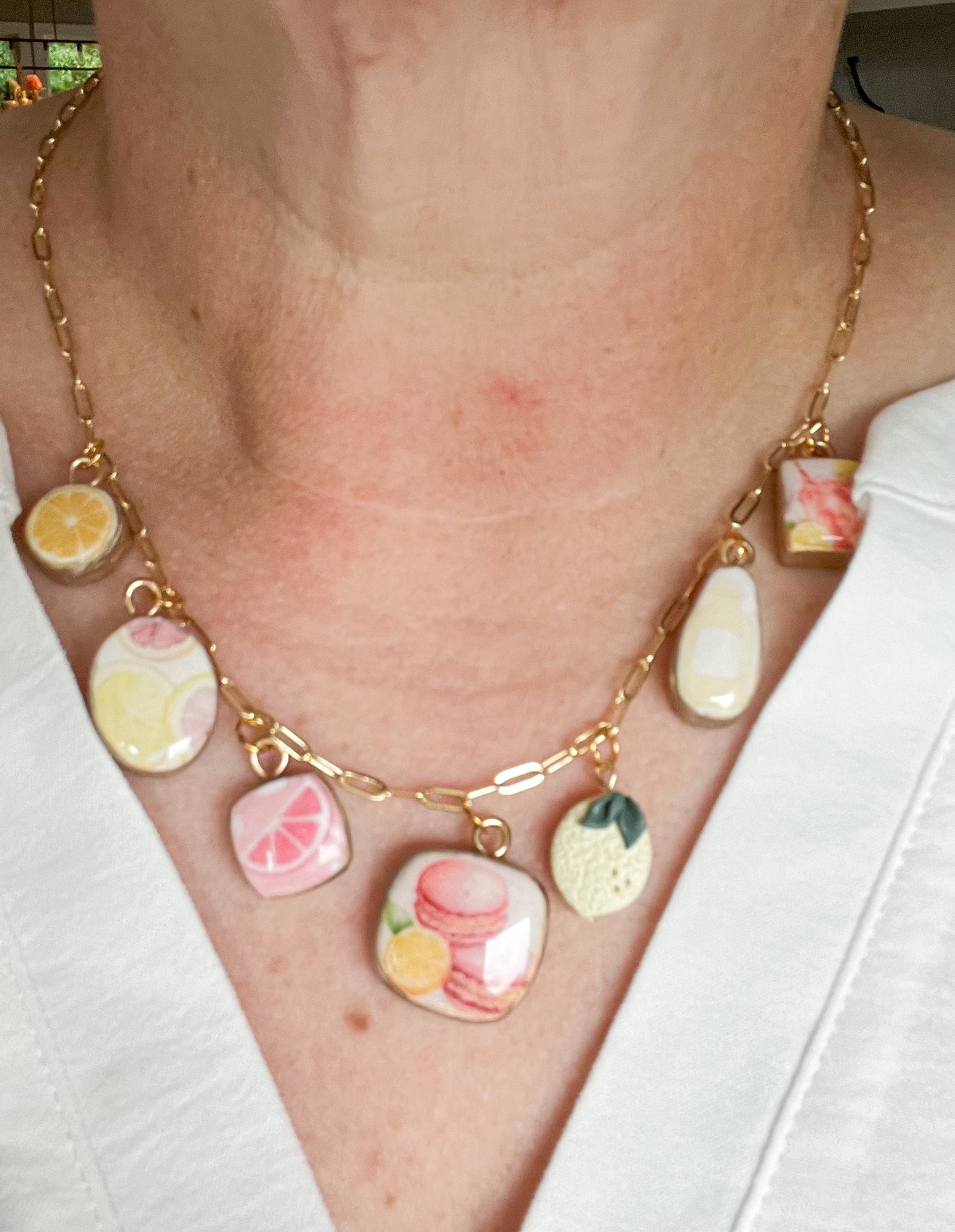 Pink Lemonade Macaron Themed Polymer Clay Charm Necklace