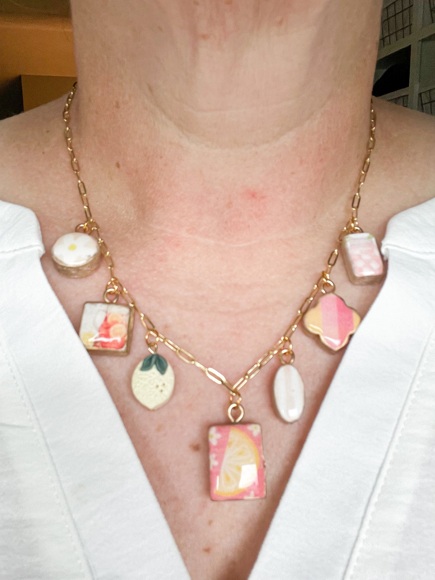 Pink Lemonade Themed Polymer Clay Charm Necklace