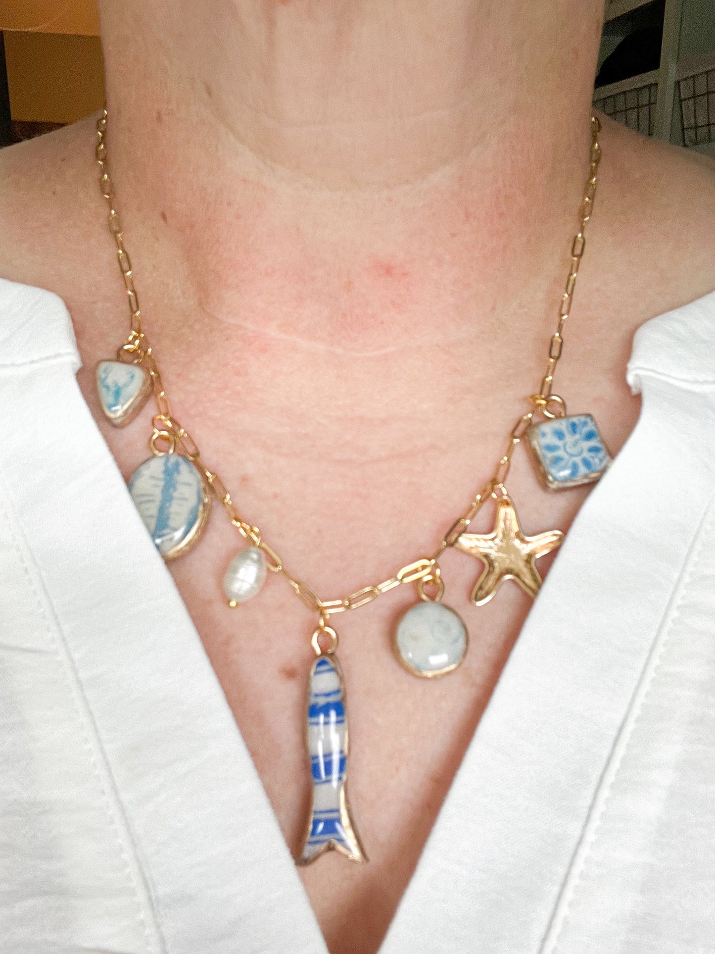 Nautical Fish Themed Polymer Clay Charm Necklace