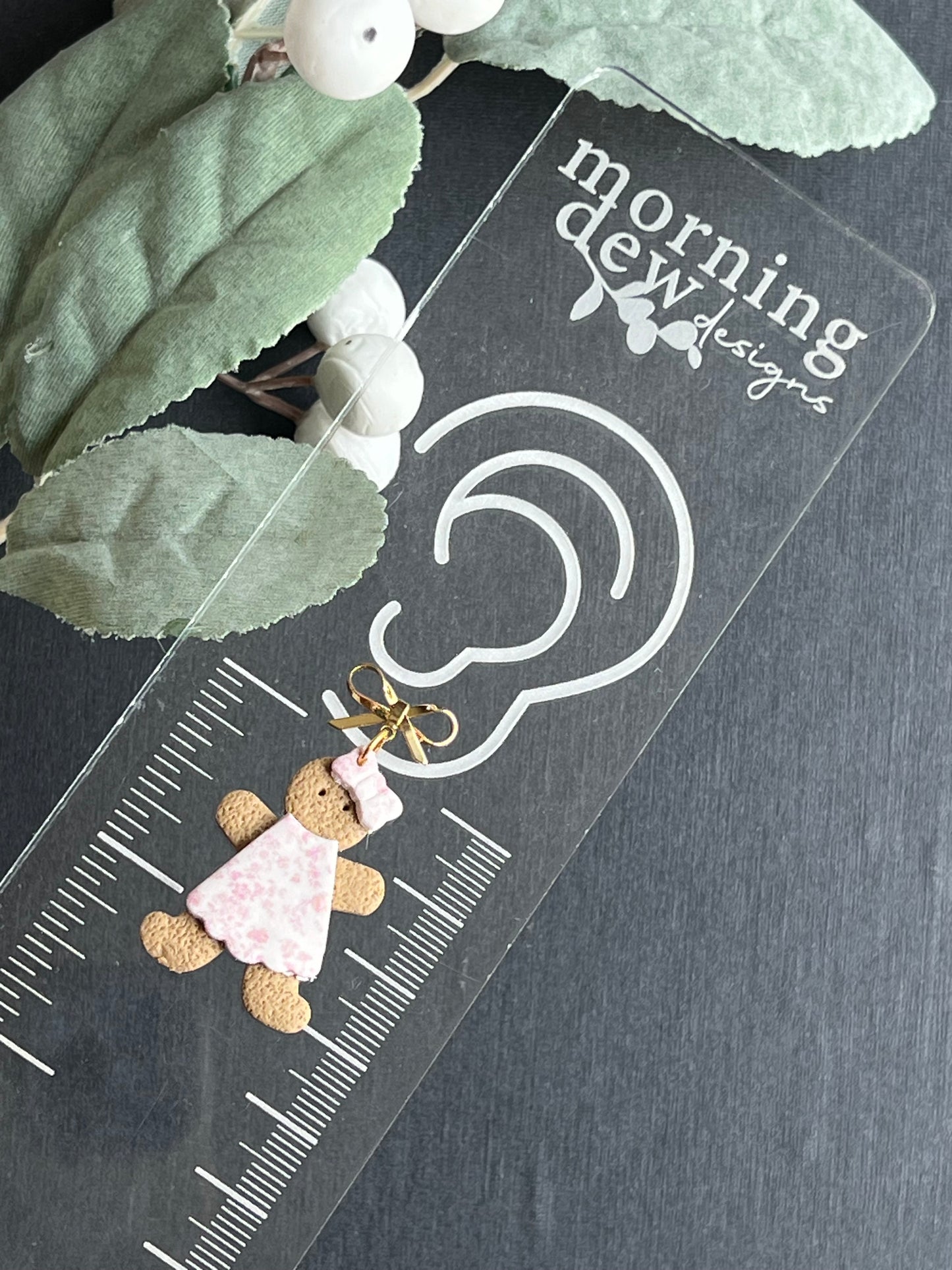 Gingerbread Girl in Pink Floral Dress Polymer Clay Earrings
