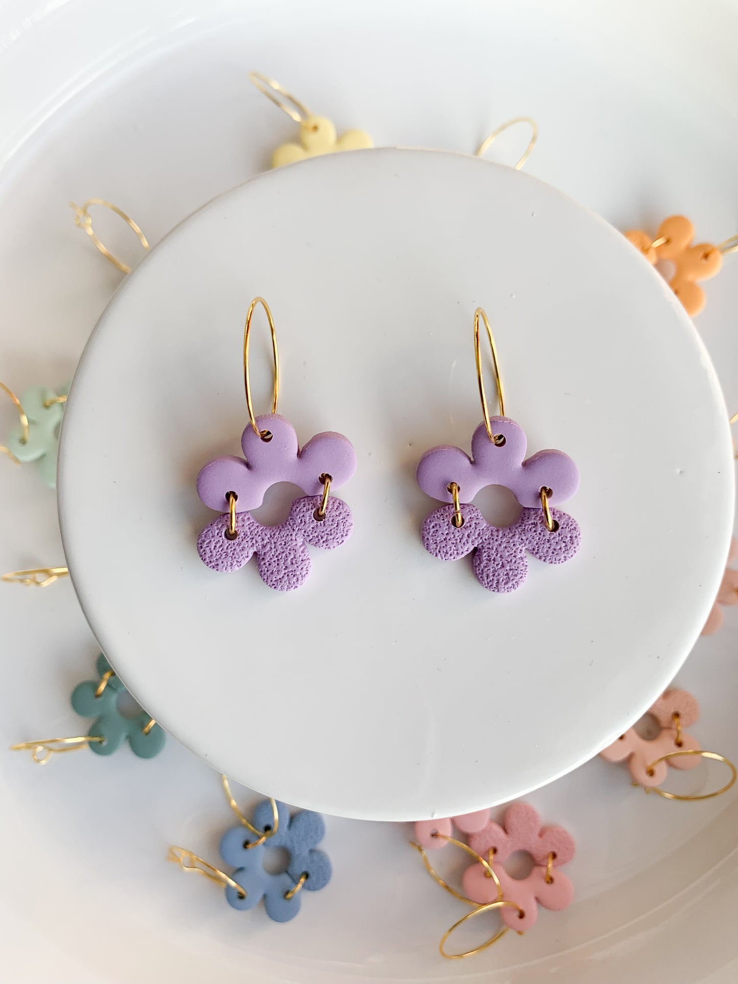 Pastel Daisy Texture Hoop Dangles