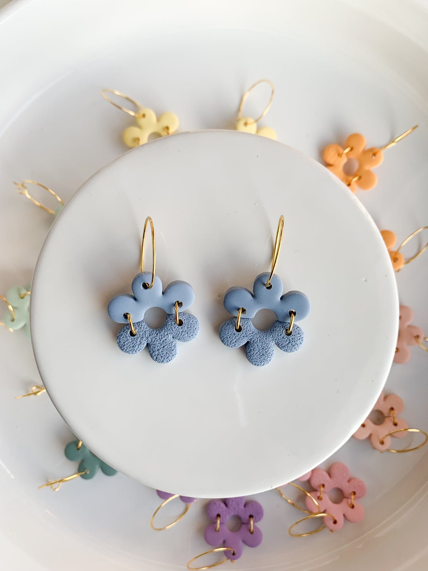 Pastel Daisy Texture Hoop Dangles