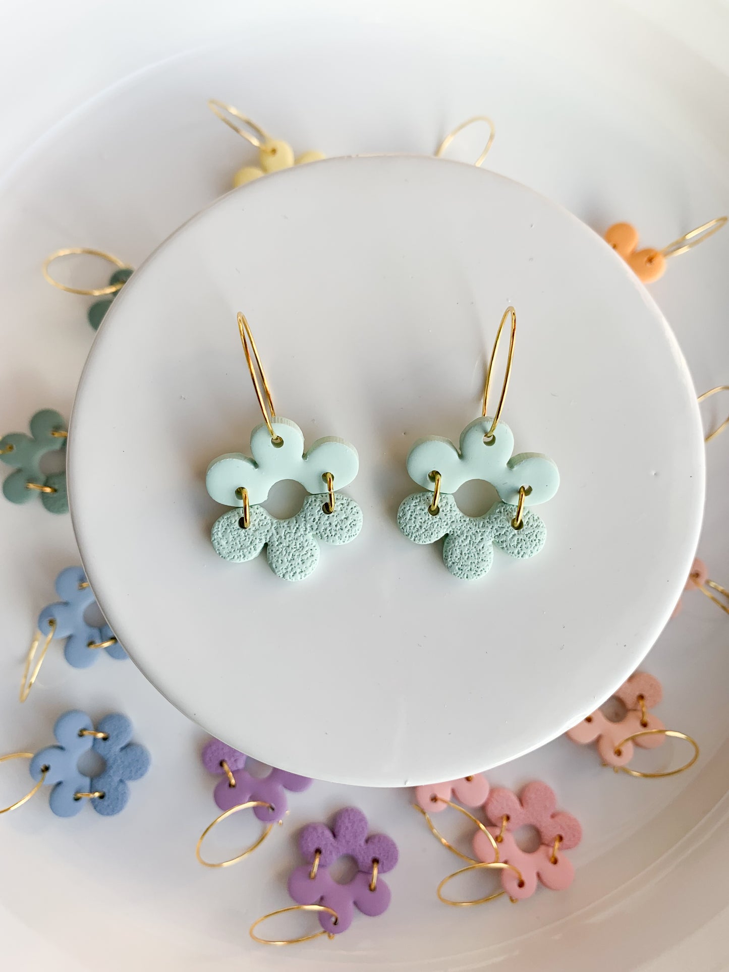 Pastel Daisy Texture Hoop Dangles