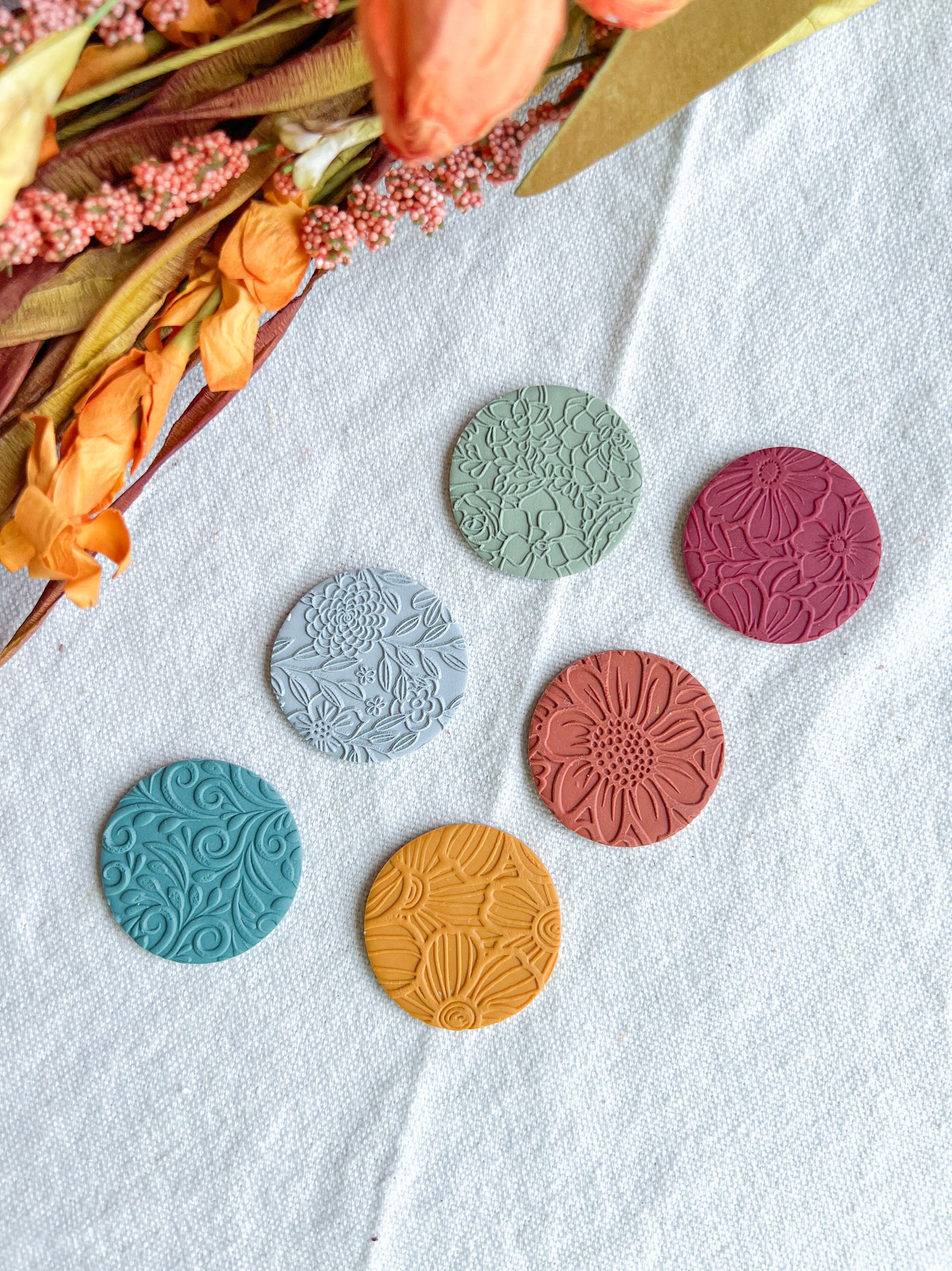 Colorful Fall Floral Textured Polymer Clay Badges | Nurse and Teacher Retractable Badges