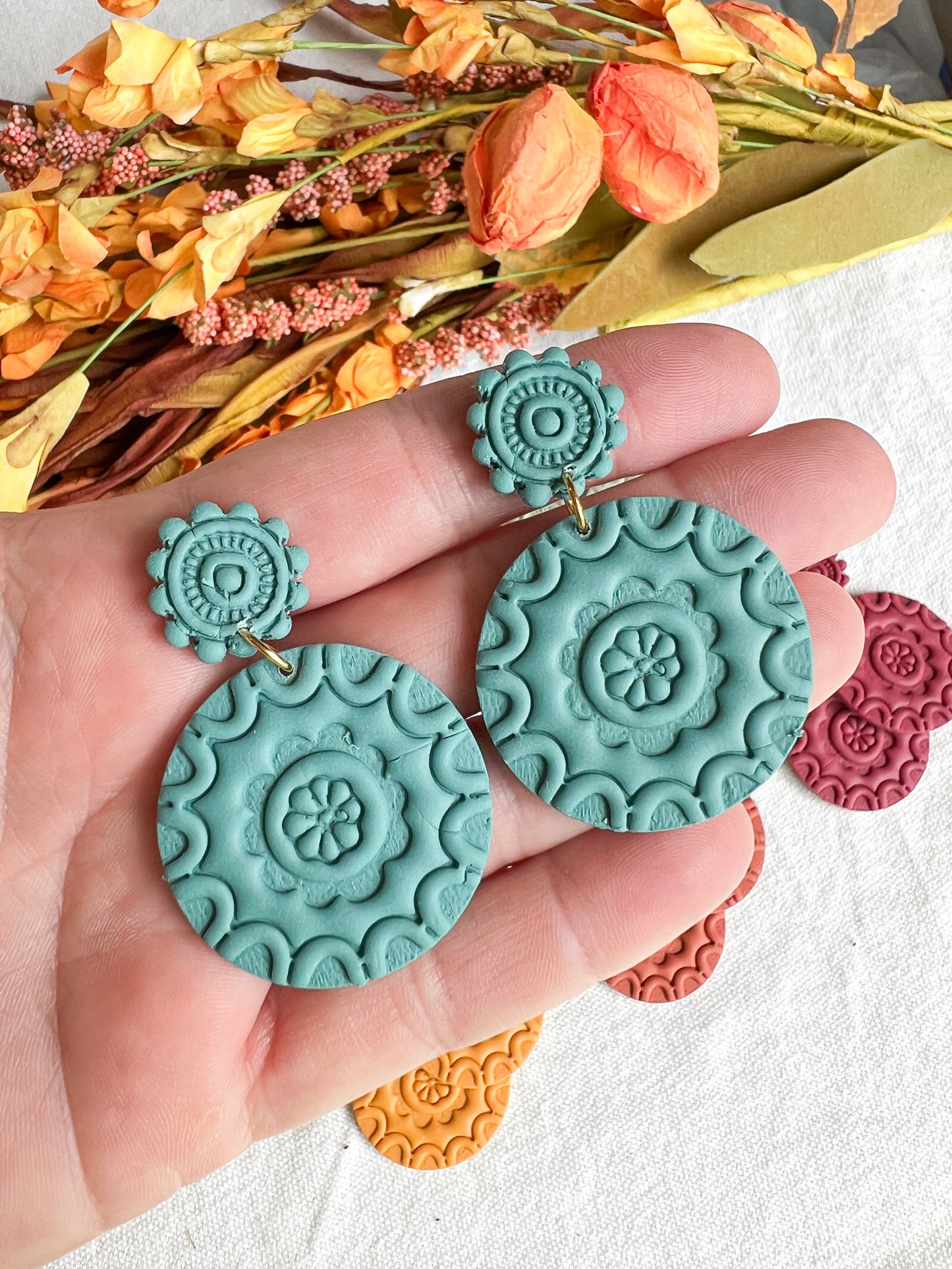 Autumn Color Palette Mandala Polymer Clay Earrings