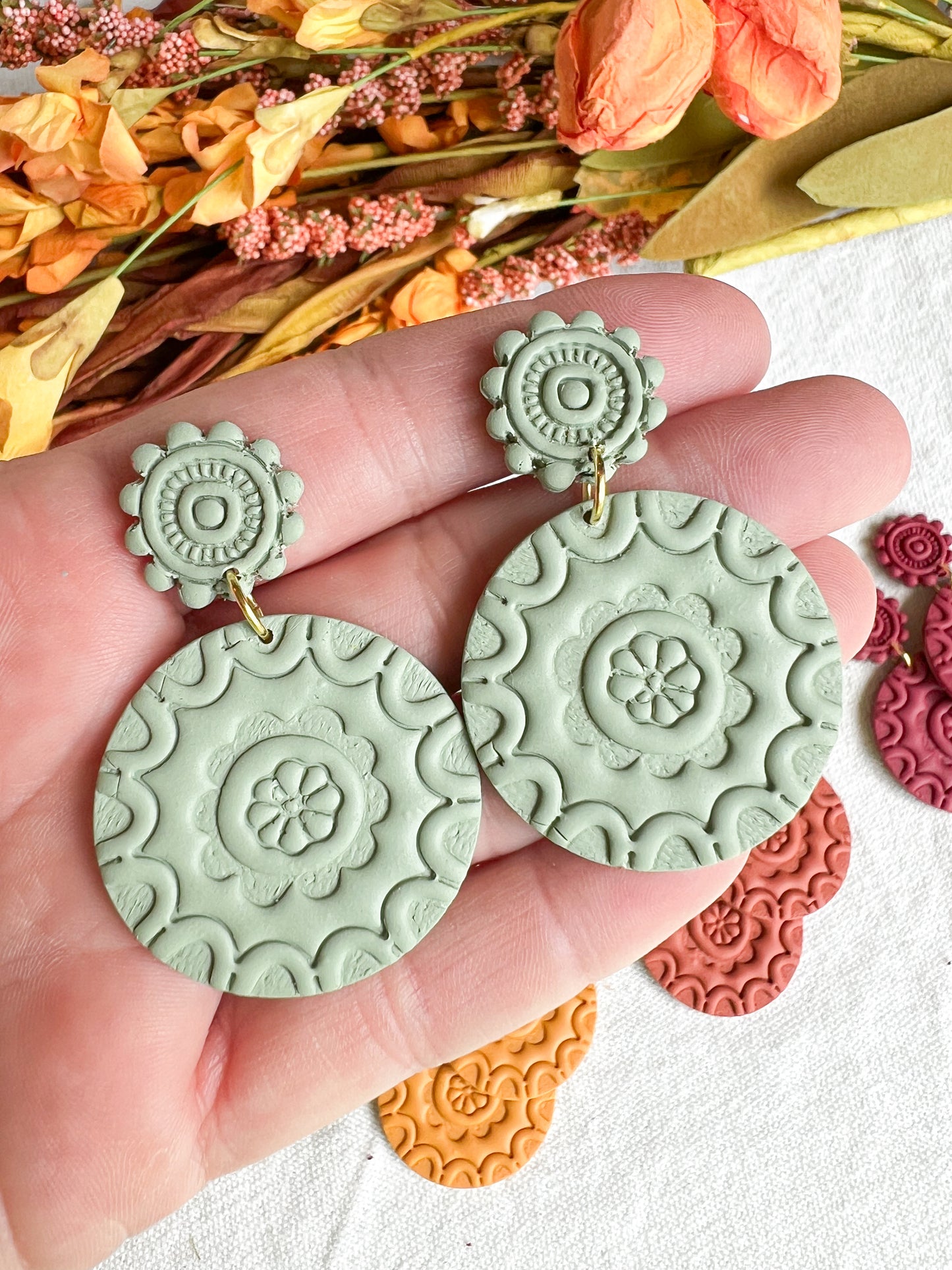 Autumn Color Palette Mandala Polymer Clay Earrings