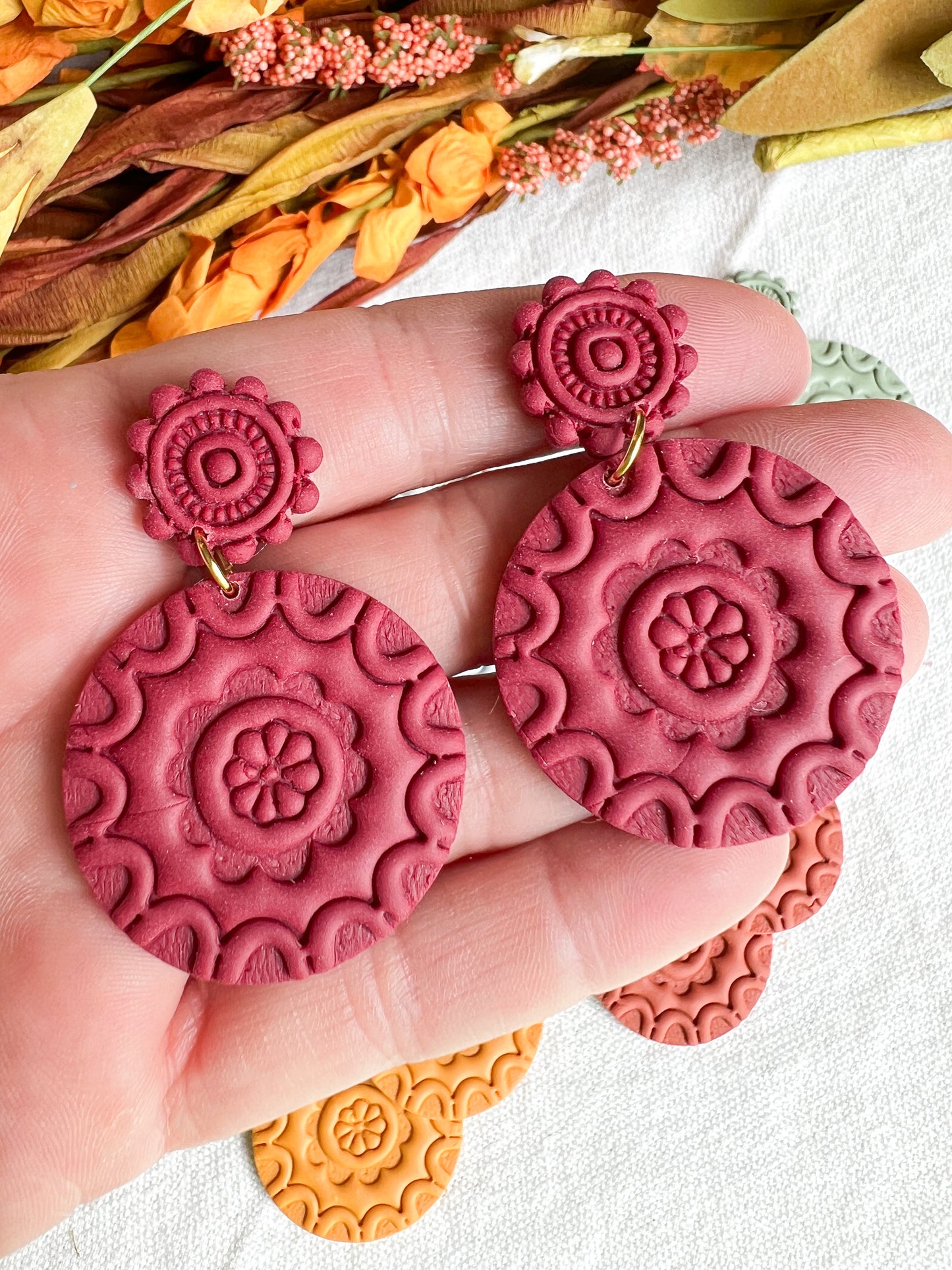 Autumn Color Palette Mandala Polymer Clay Earrings
