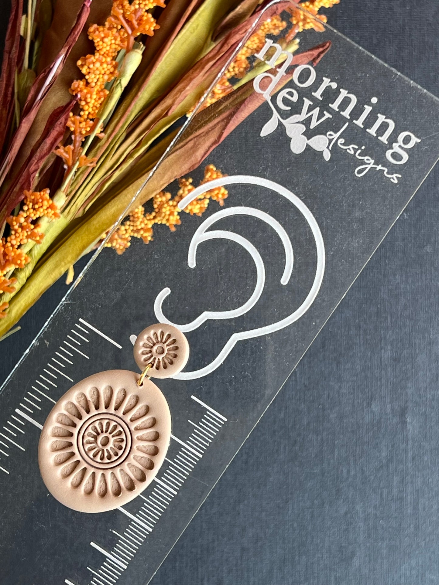Neutral Taupe Boho Medallion Polymer Clay Earrings