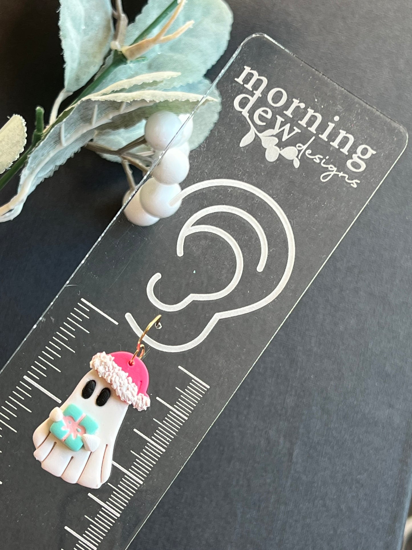 Pink Christmas Ghost with Gift Polymer Clay Earrings