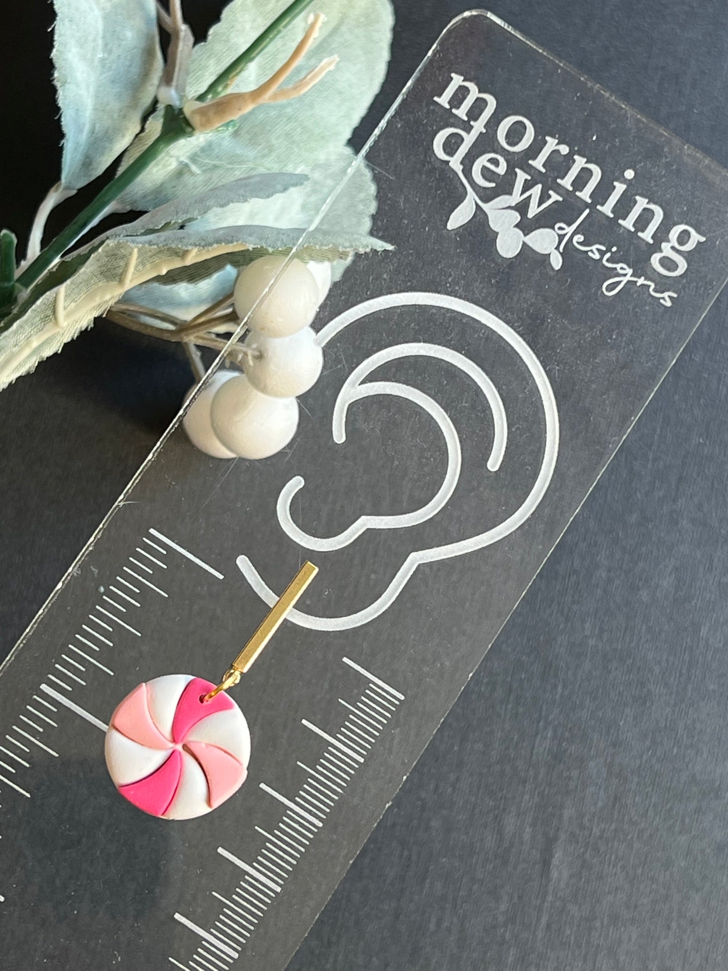 Pink Candy Cane Swirl Drop Earrings