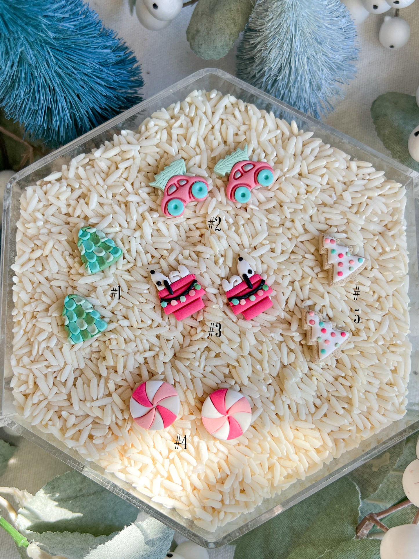 Pink Christmas Polymer Clay Studs