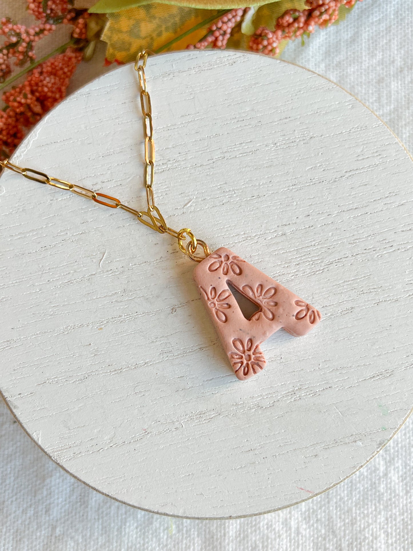 Floral Embossed Alphabet Polymer Clay Charms