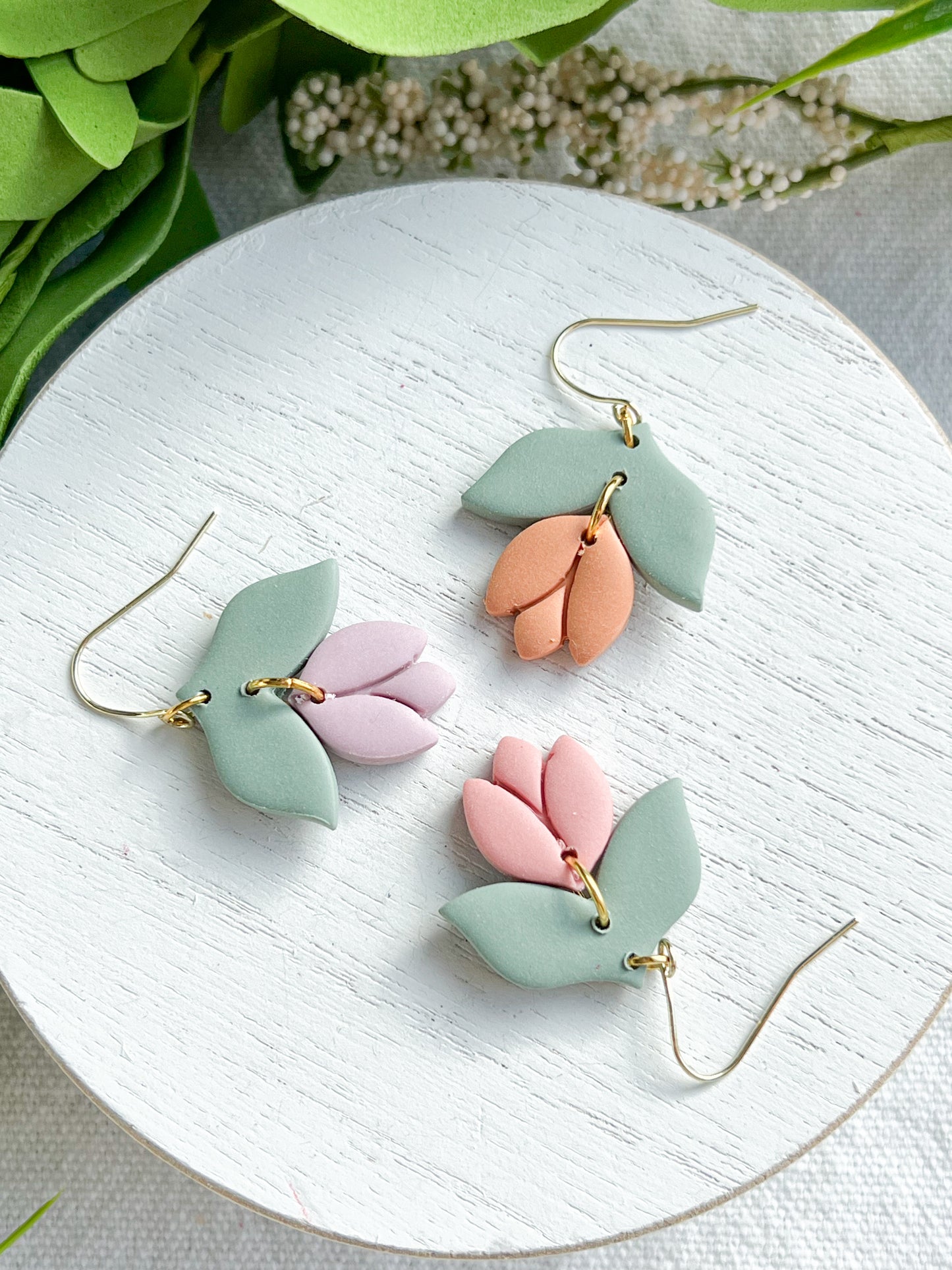 Soft Pastel Tulip Drop Leaf Dangles