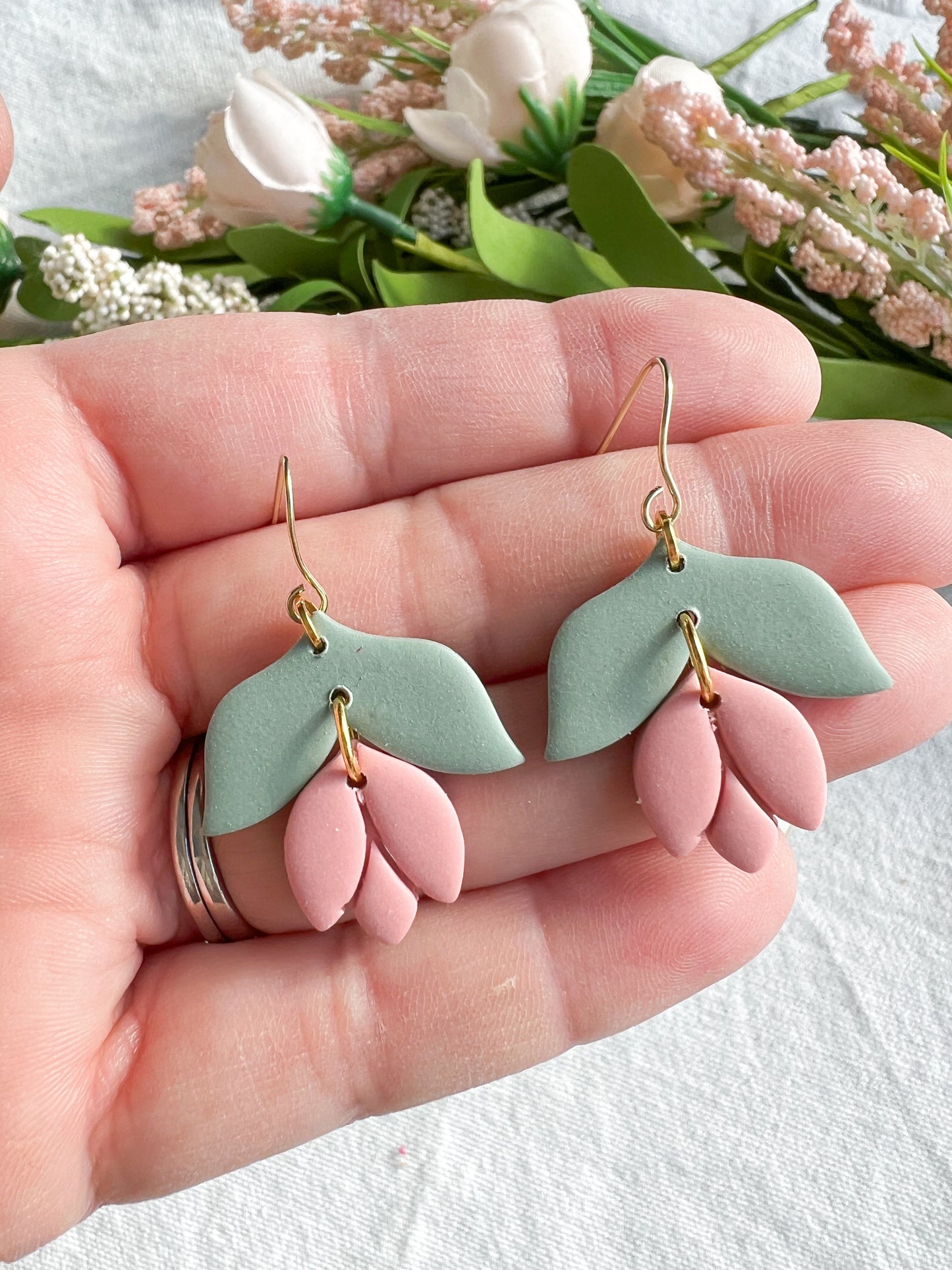 Soft Pastel Tulip Drop Leaf Dangles
