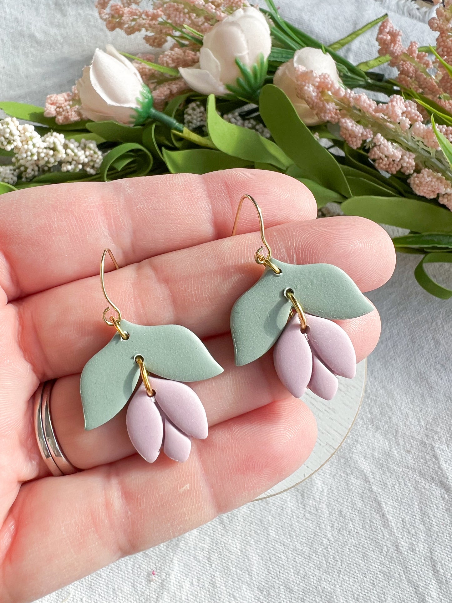 Soft Pastel Tulip Drop Leaf Dangles