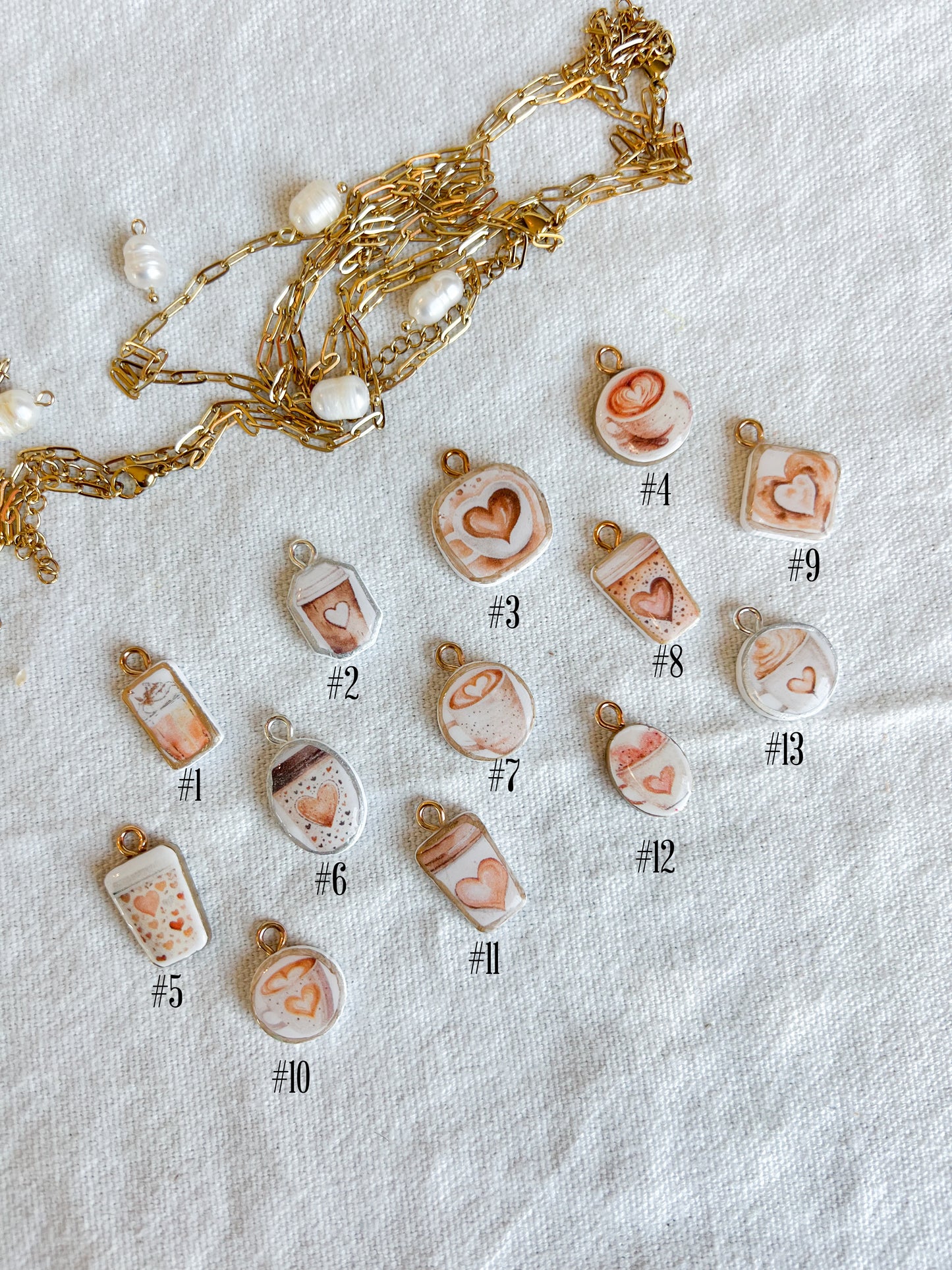 Coffee Lovers Transfer Paper Designed Polymer Clay Jewelry Charms