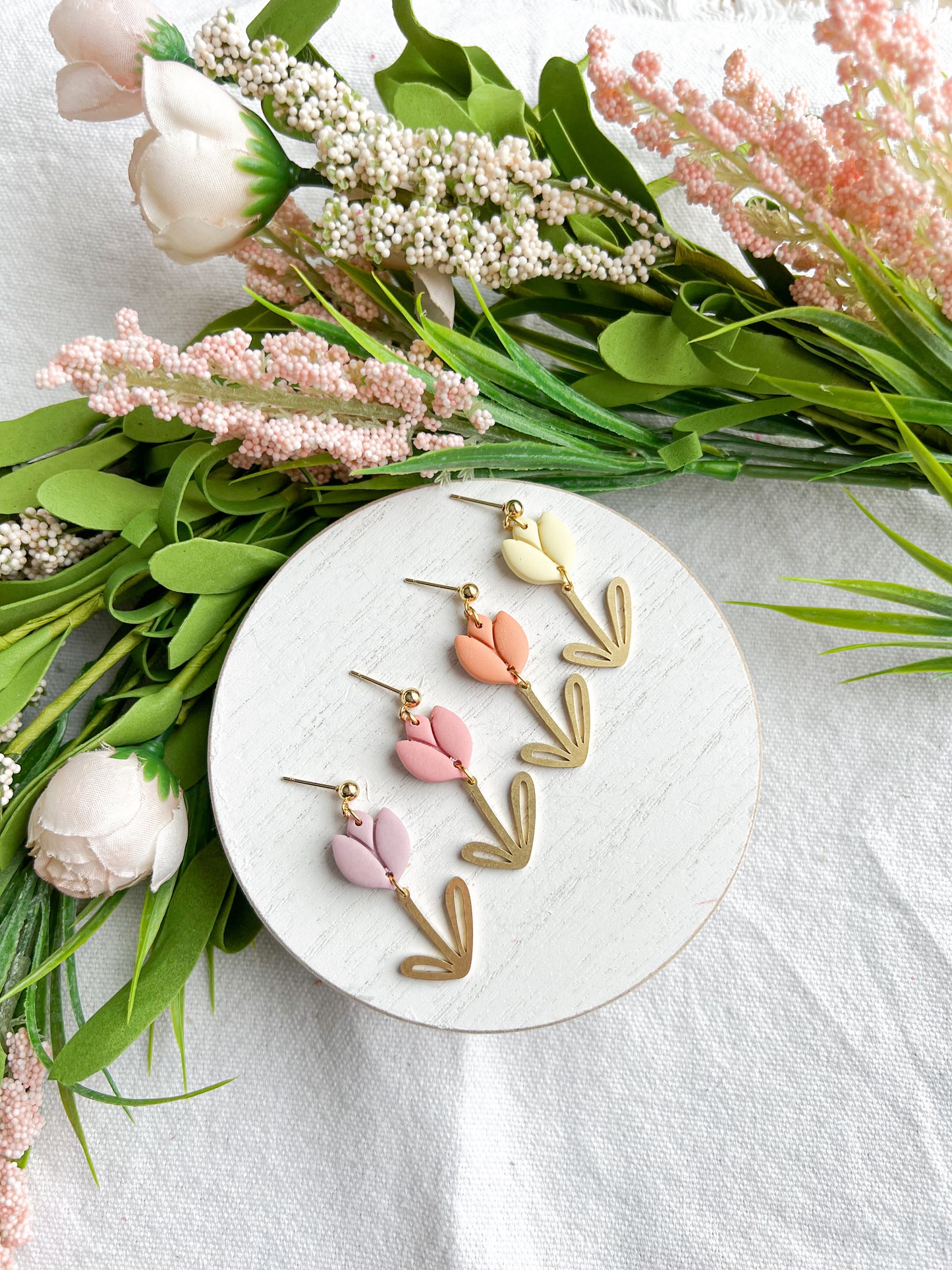 Soft Pastel Tulips with Gold Leaf Dangles