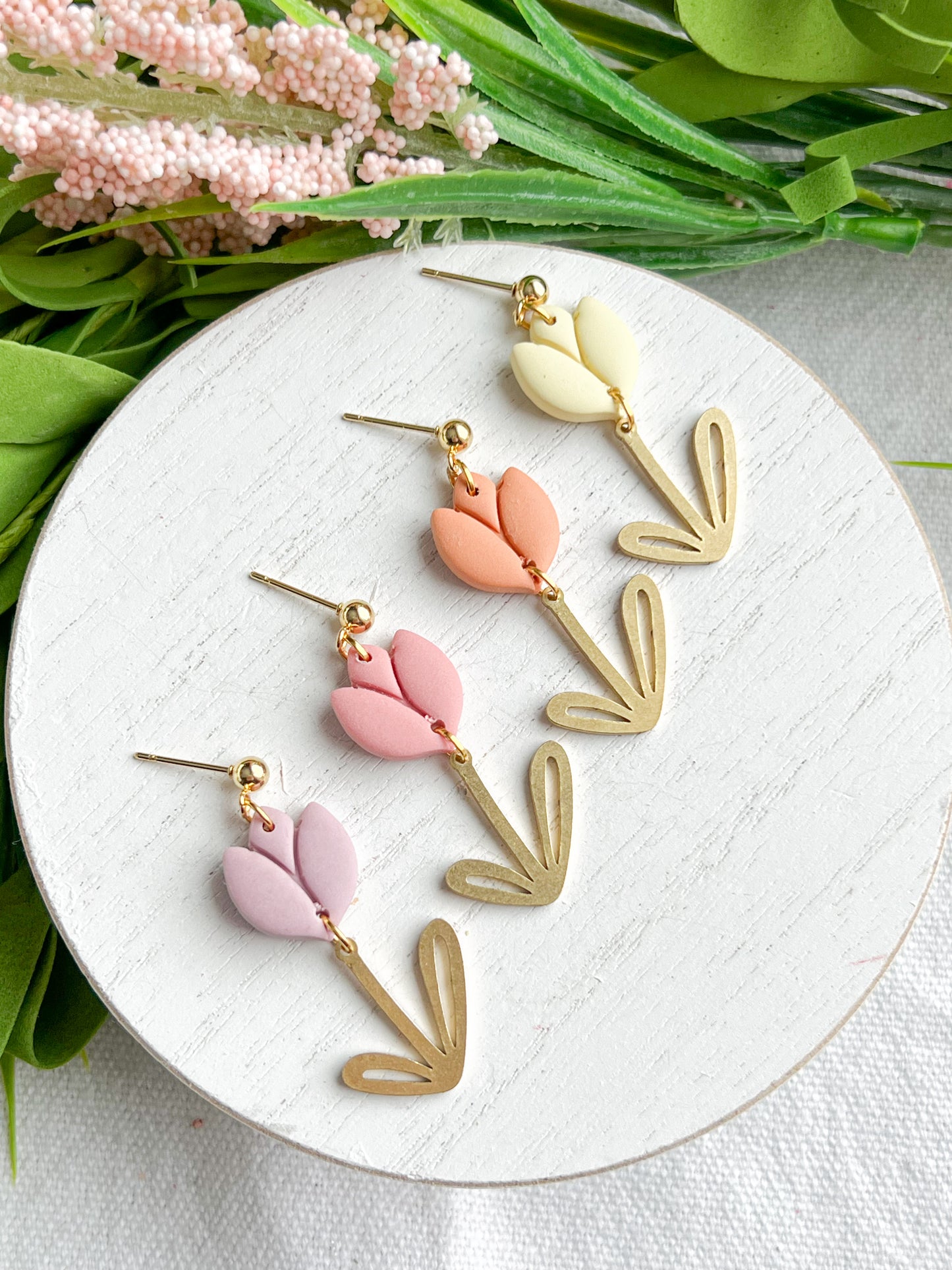 Soft Pastel Tulips with Gold Leaf Dangles