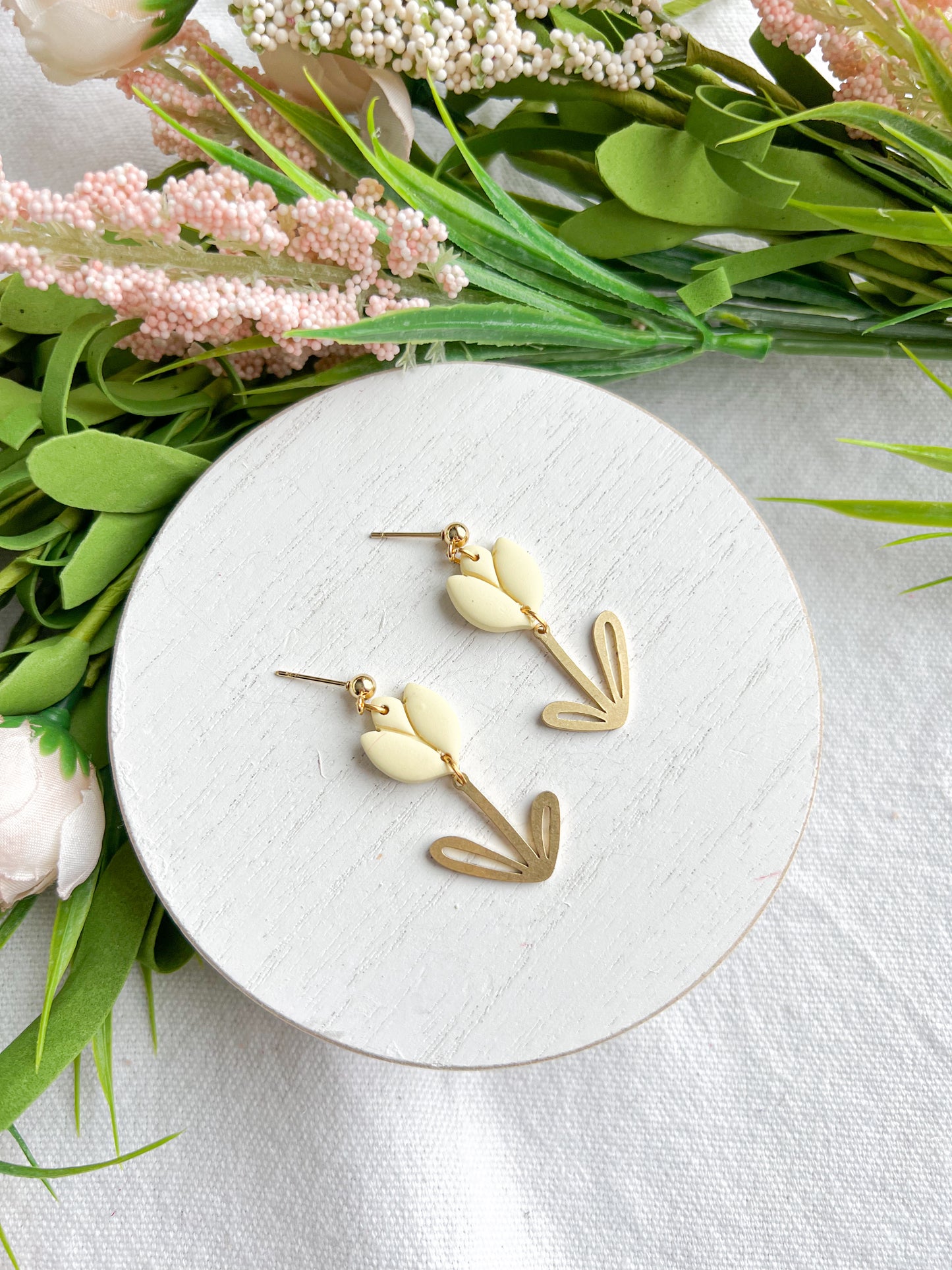 Soft Pastel Tulips with Gold Leaf Dangles
