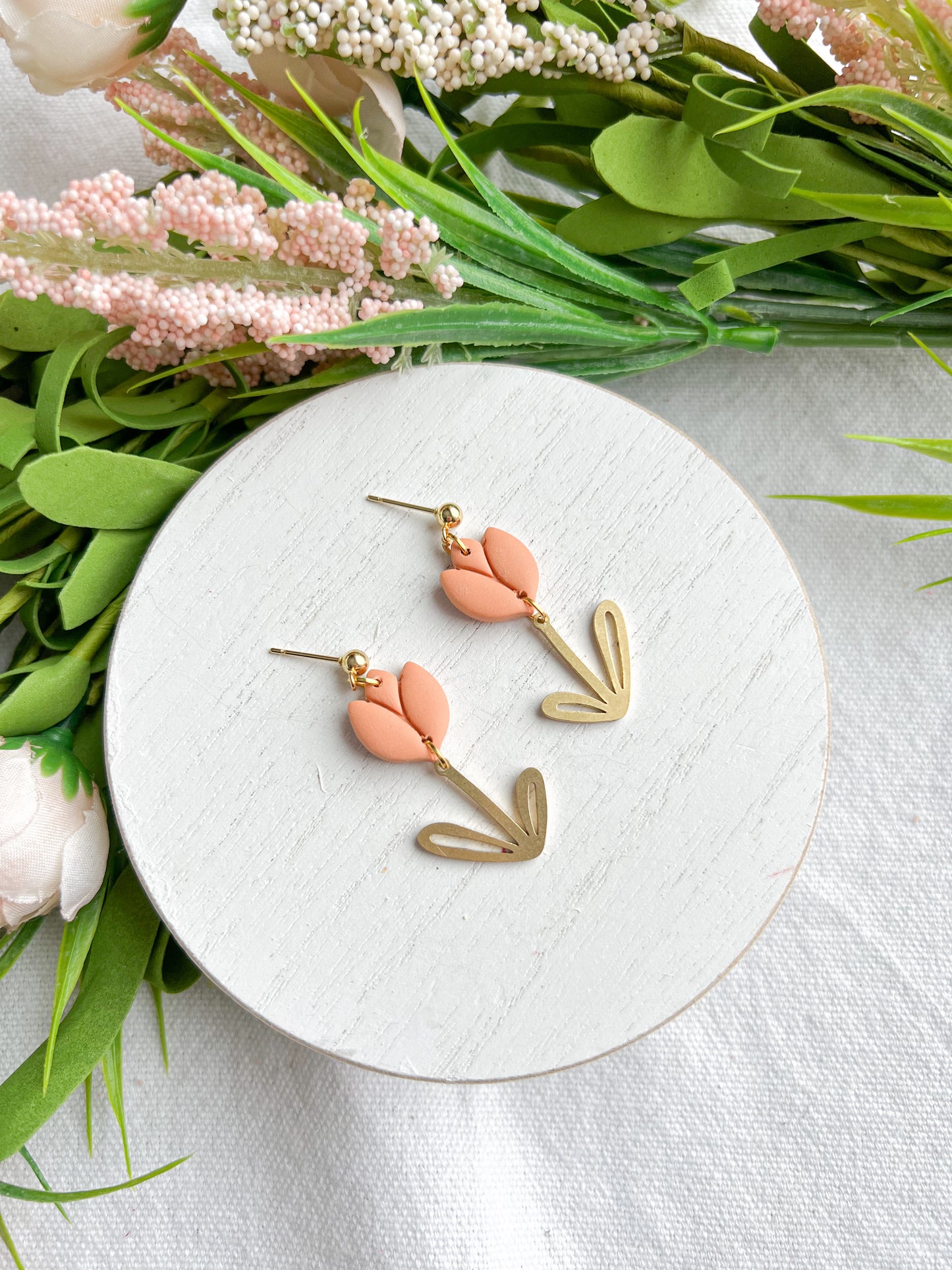 Soft Pastel Tulips with Gold Leaf Dangles