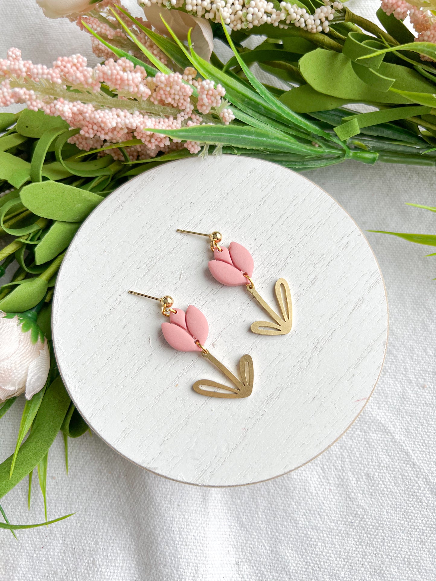 Soft Pastel Tulips with Gold Leaf Dangles