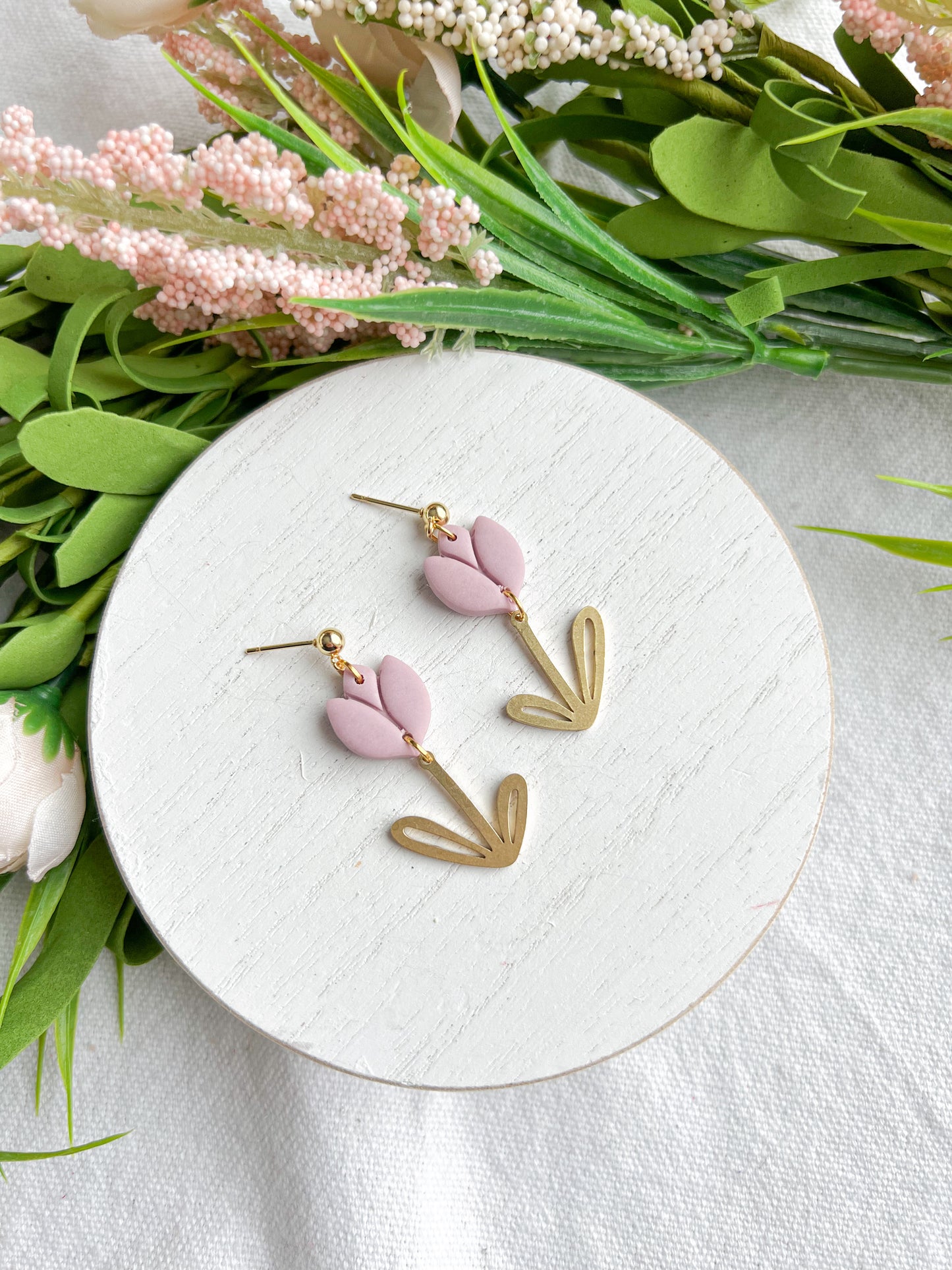 Soft Pastel Tulips with Gold Leaf Dangles