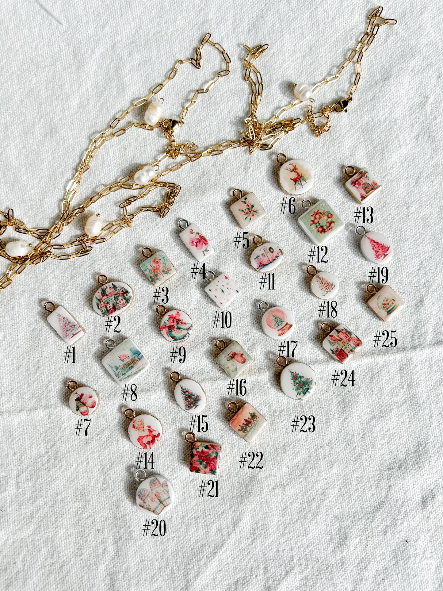 Vintage Christmas Postcard Themed Transfer Paper Designed Polymer Clay Charms