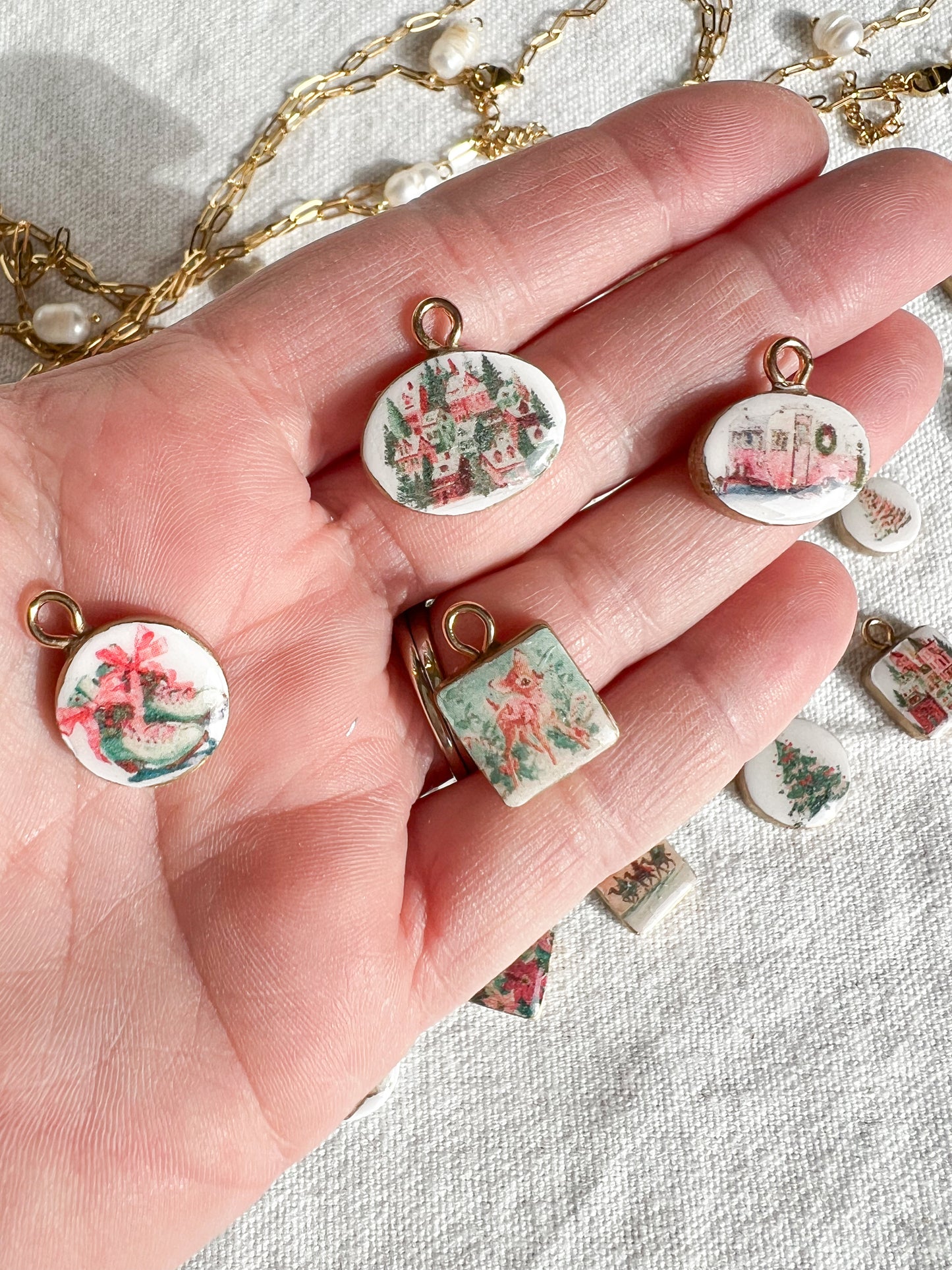 Pastel Christmas Themed Transfer Paper Designed Polymer Clay Charms (Copy)
