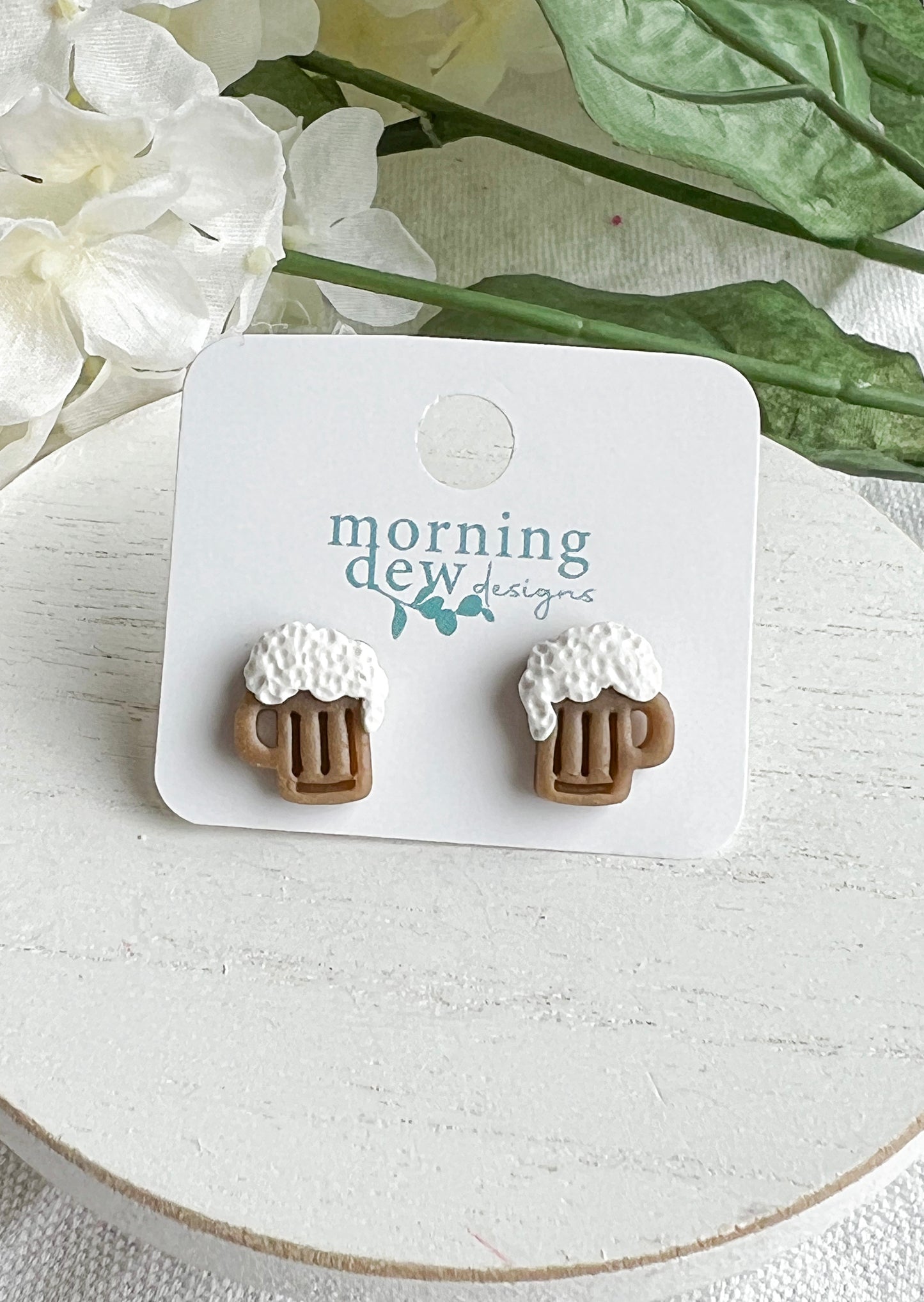 St. Patty's Day Foaming Beer Mug Polymer Clay Studs | Root Beer Mug Studs