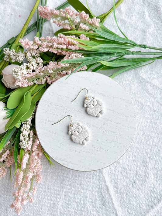Wooly Lamb Polymer Clay Earrings
