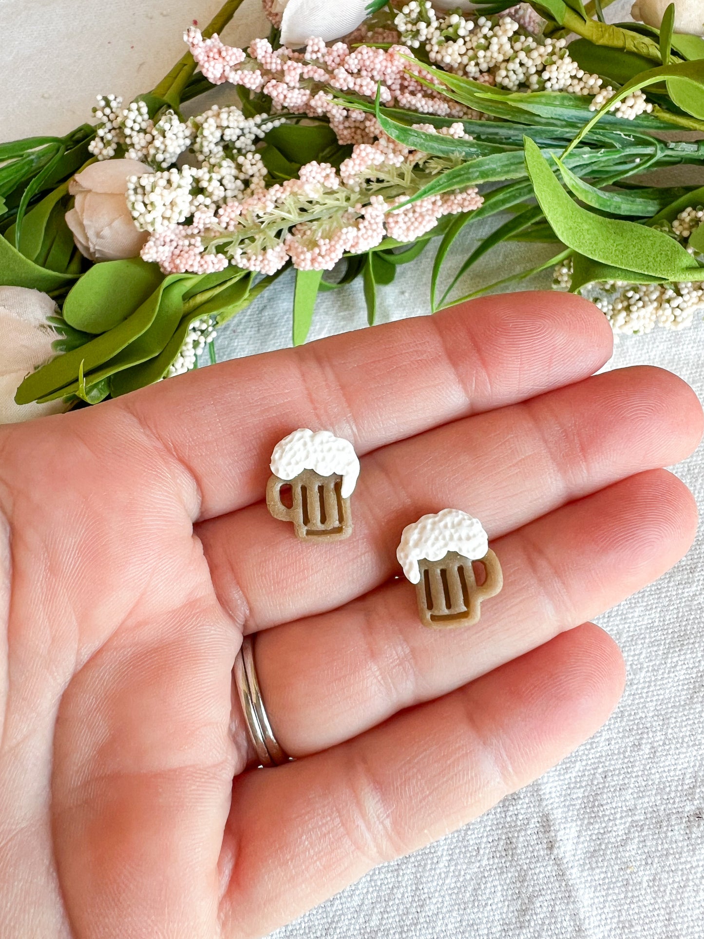 St. Patty's Day Foaming Beer Mug Polymer Clay Studs | Root Beer Mug Studs