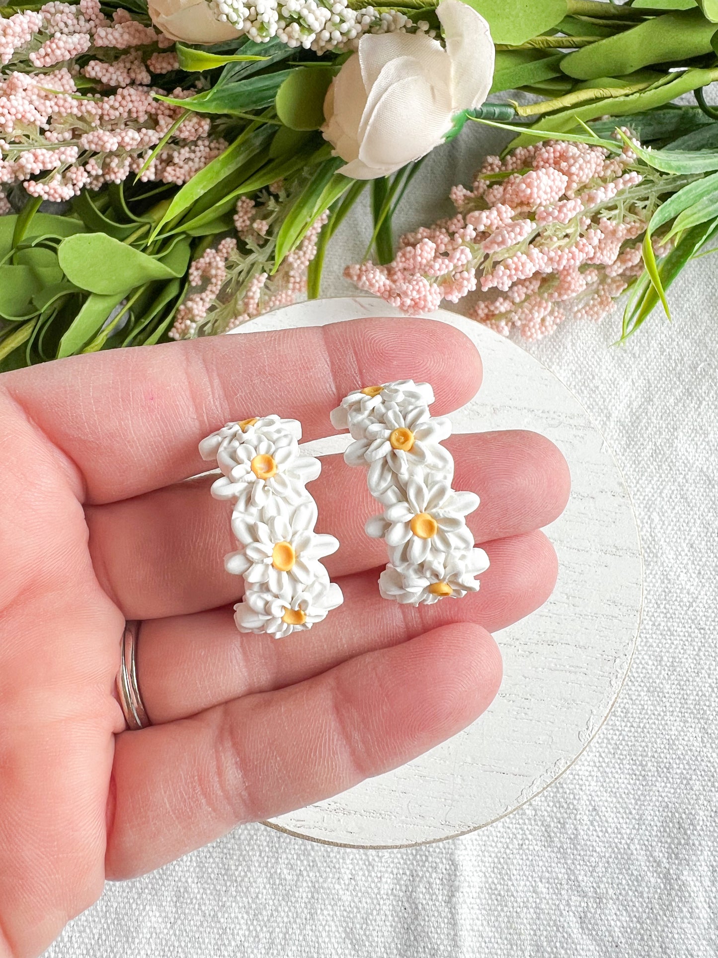 Daisy Polymer Clay Huggies