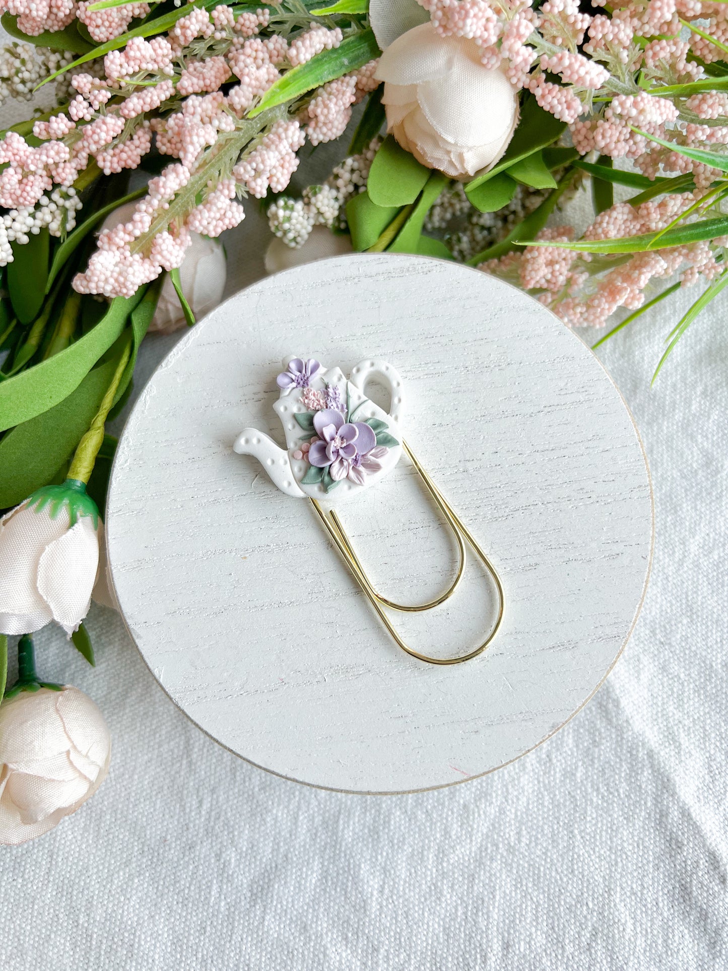 Purple Floral Teapot Paperclip Bookmark