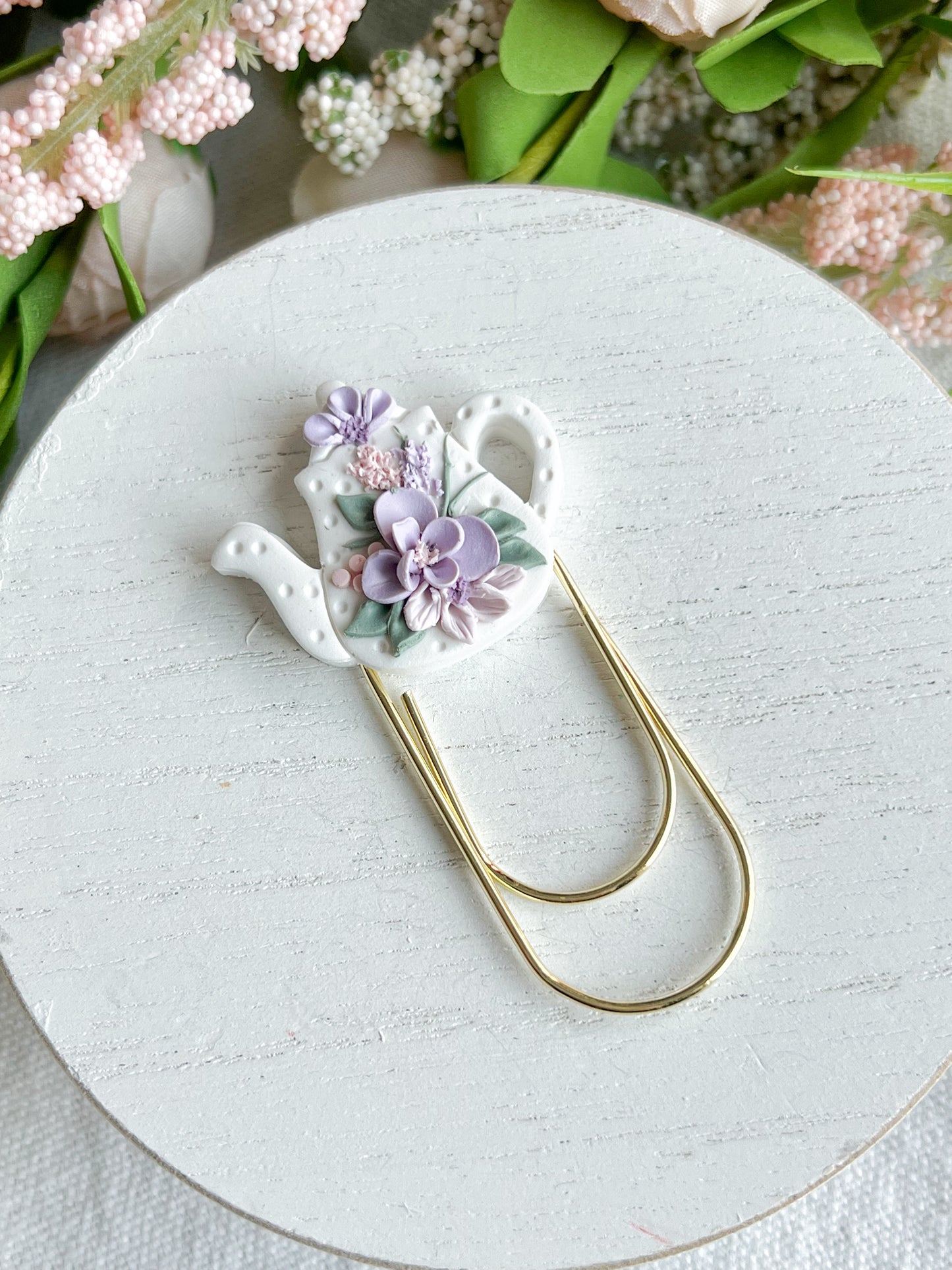 Purple Floral Teapot Paperclip Bookmark