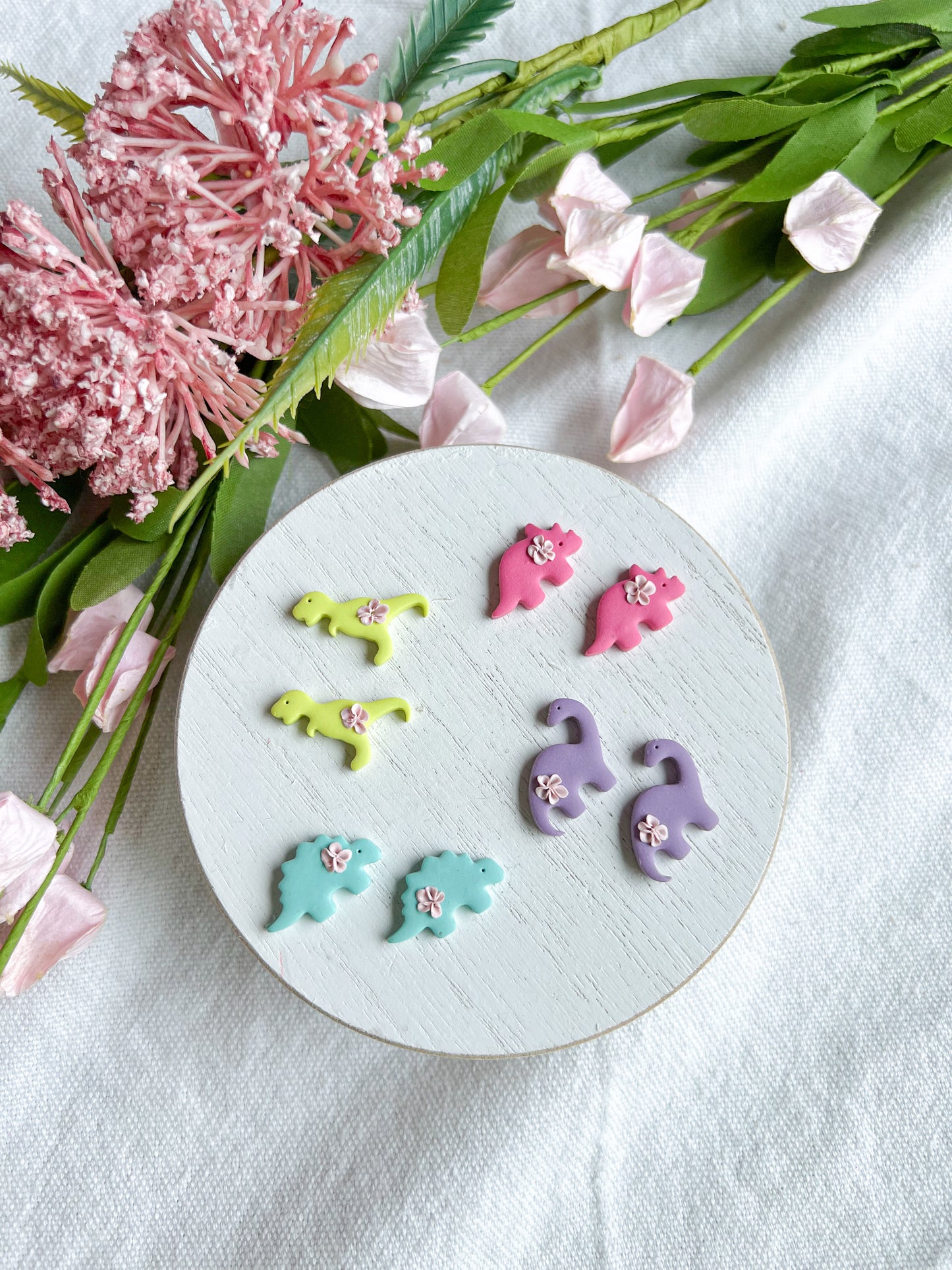 Colorful Mini Dinosaur Polymer Clay Studs