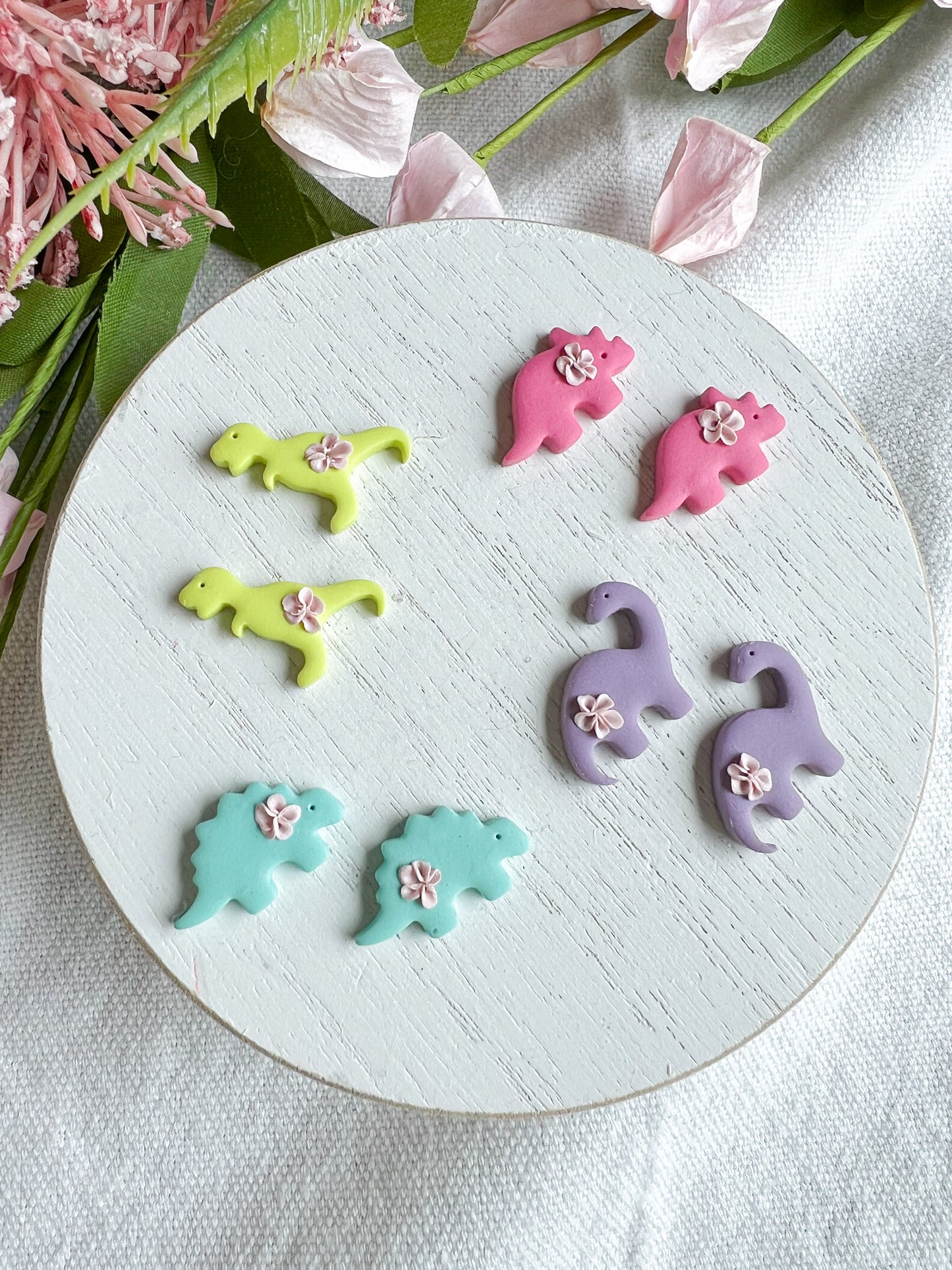 Colorful Mini Dinosaur Polymer Clay Studs