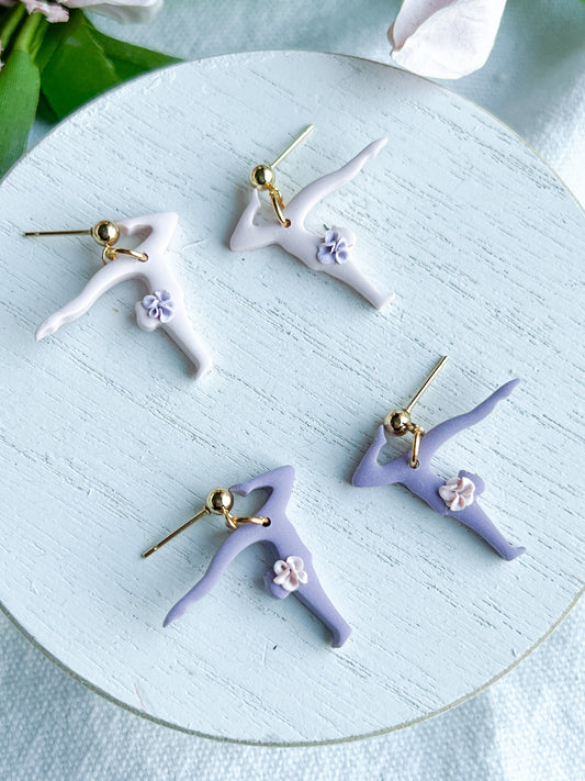 Soft Pink or Purple Gymnast Polymer Clay Earrings