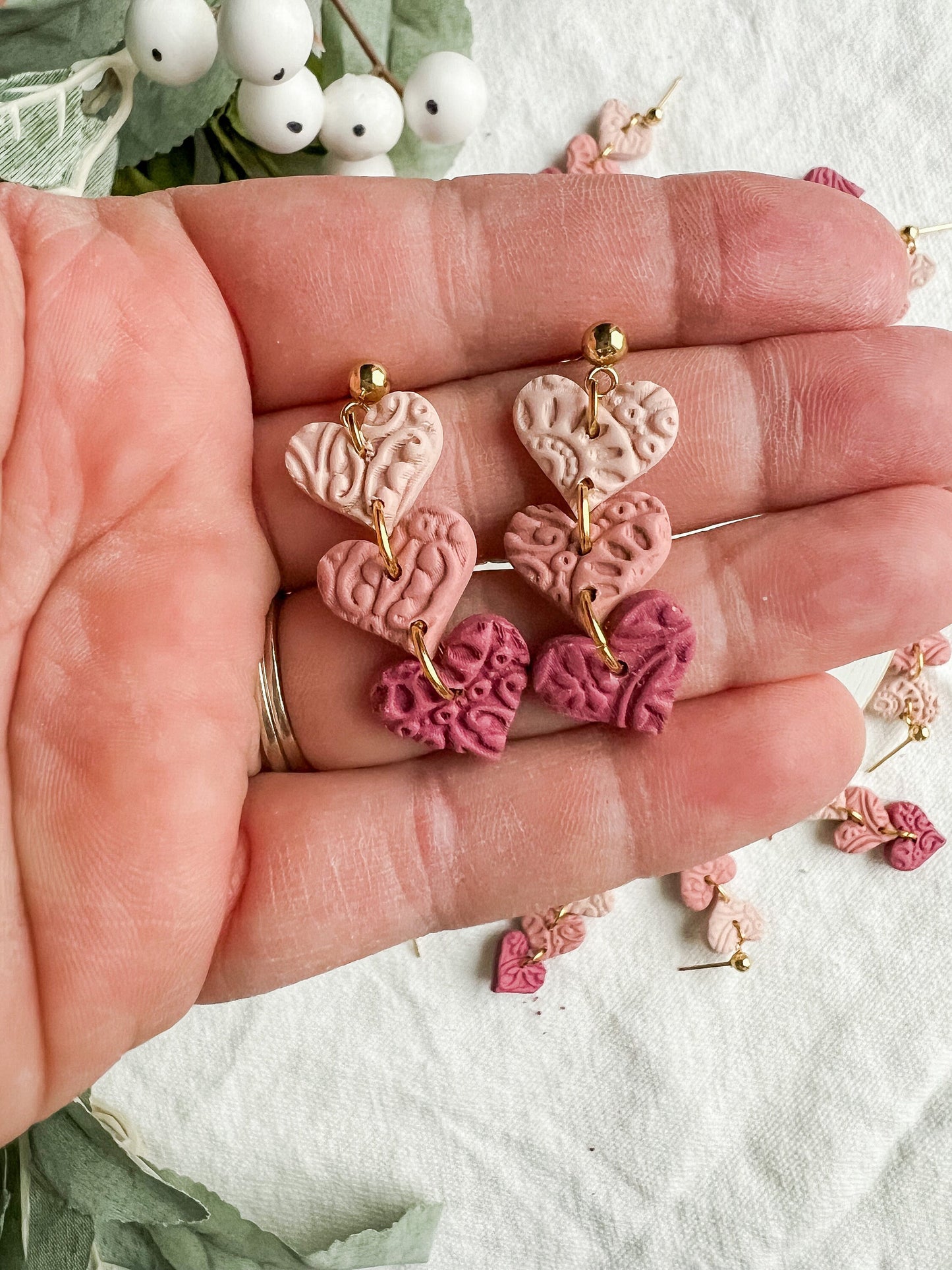 Ombre Embossed Heart Dangles