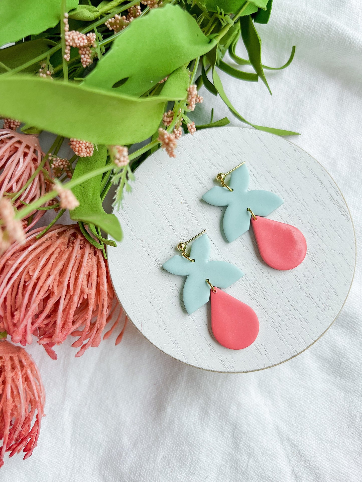 XO Teardrop Dangles in Coral and Turquoise