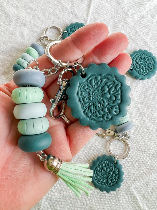 Turquoise and Blue Beaded Keychain