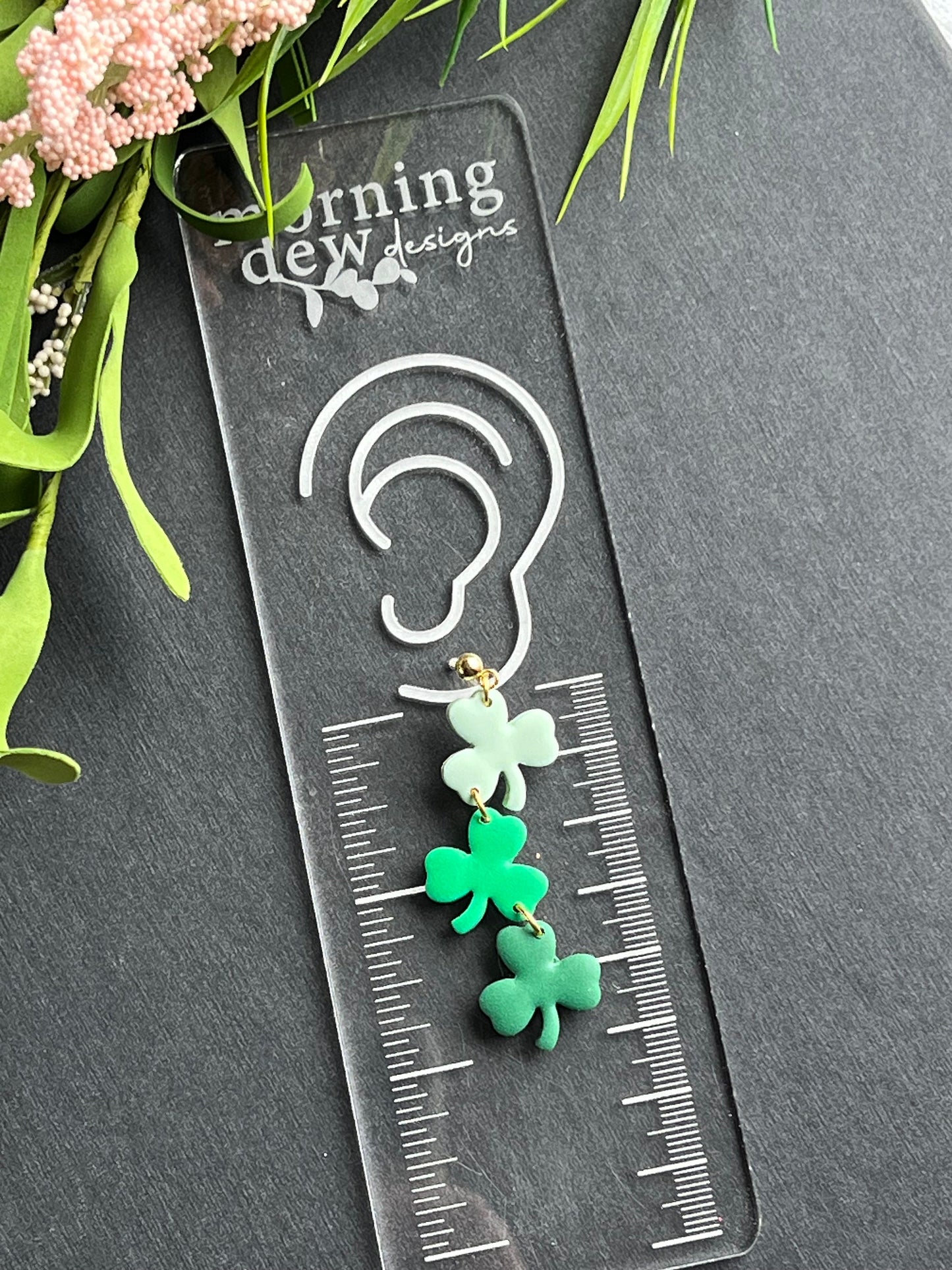 Green Ombre 3 Leaf Lucky Clover Dangles